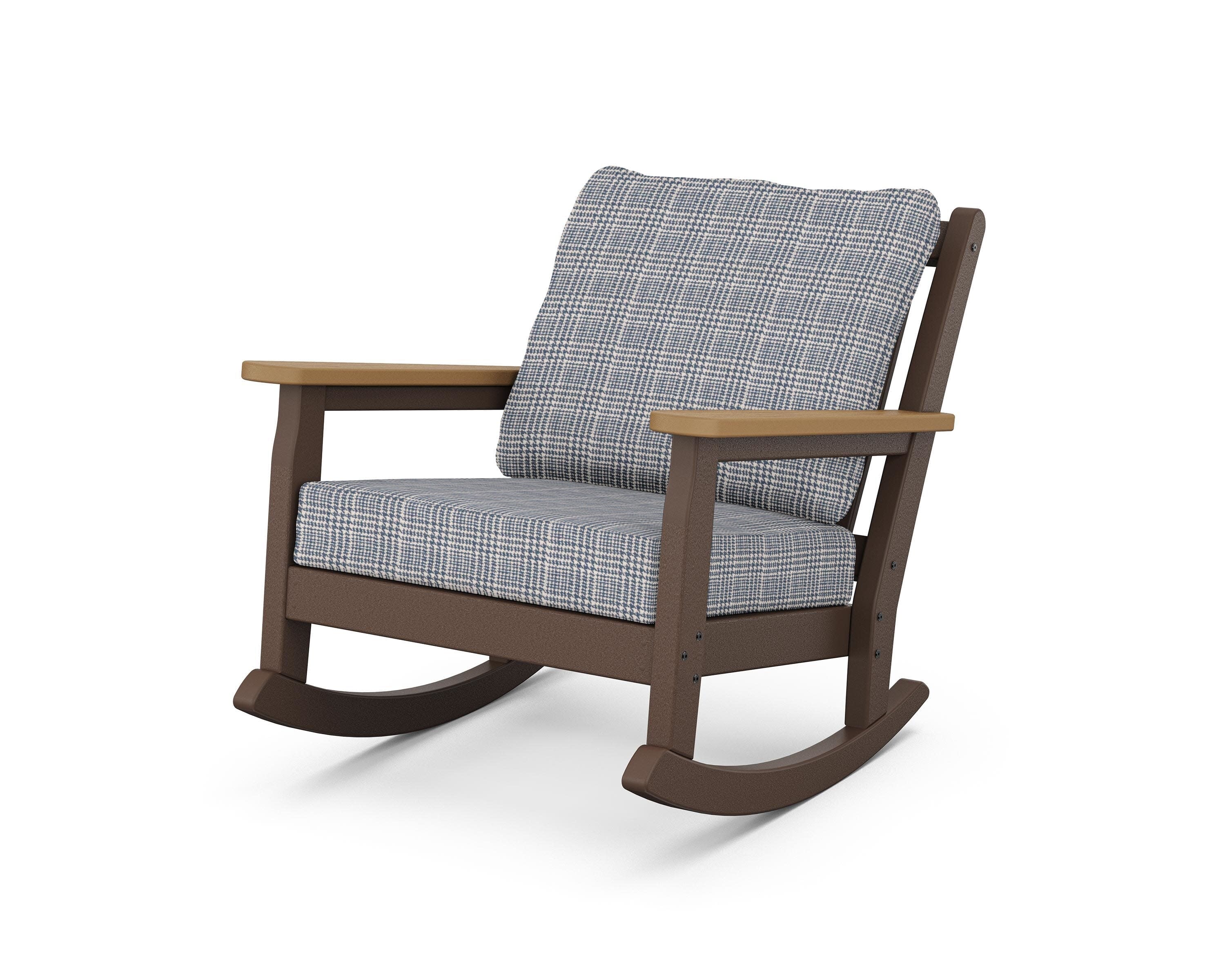 Chippendale Deep Seating Rocking Chair in Mahogany / Natural / Houndstooth Sky Blue