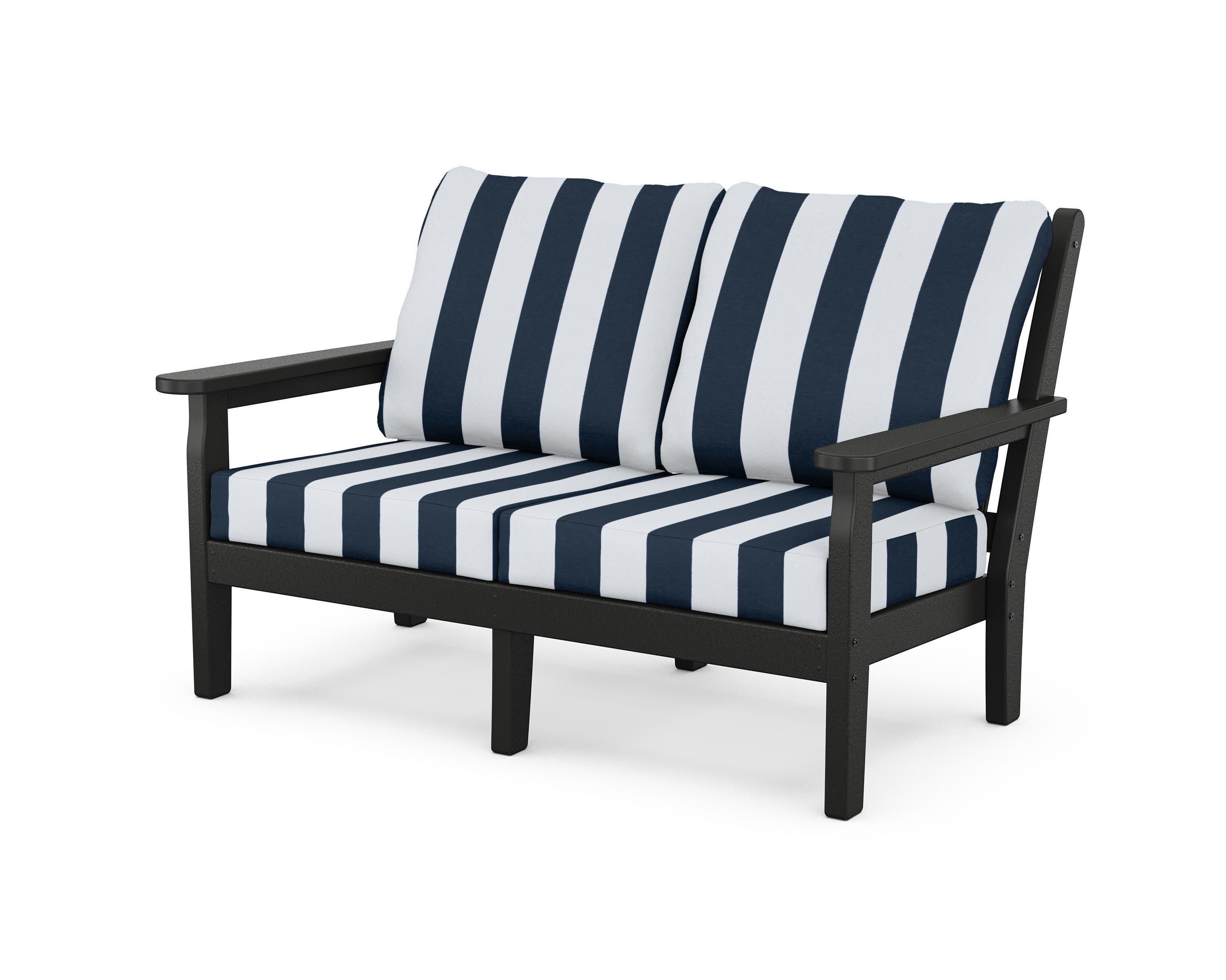 Chippendale Deep Seating Loveseat in Black / Cabana Stripe Marine Indigo