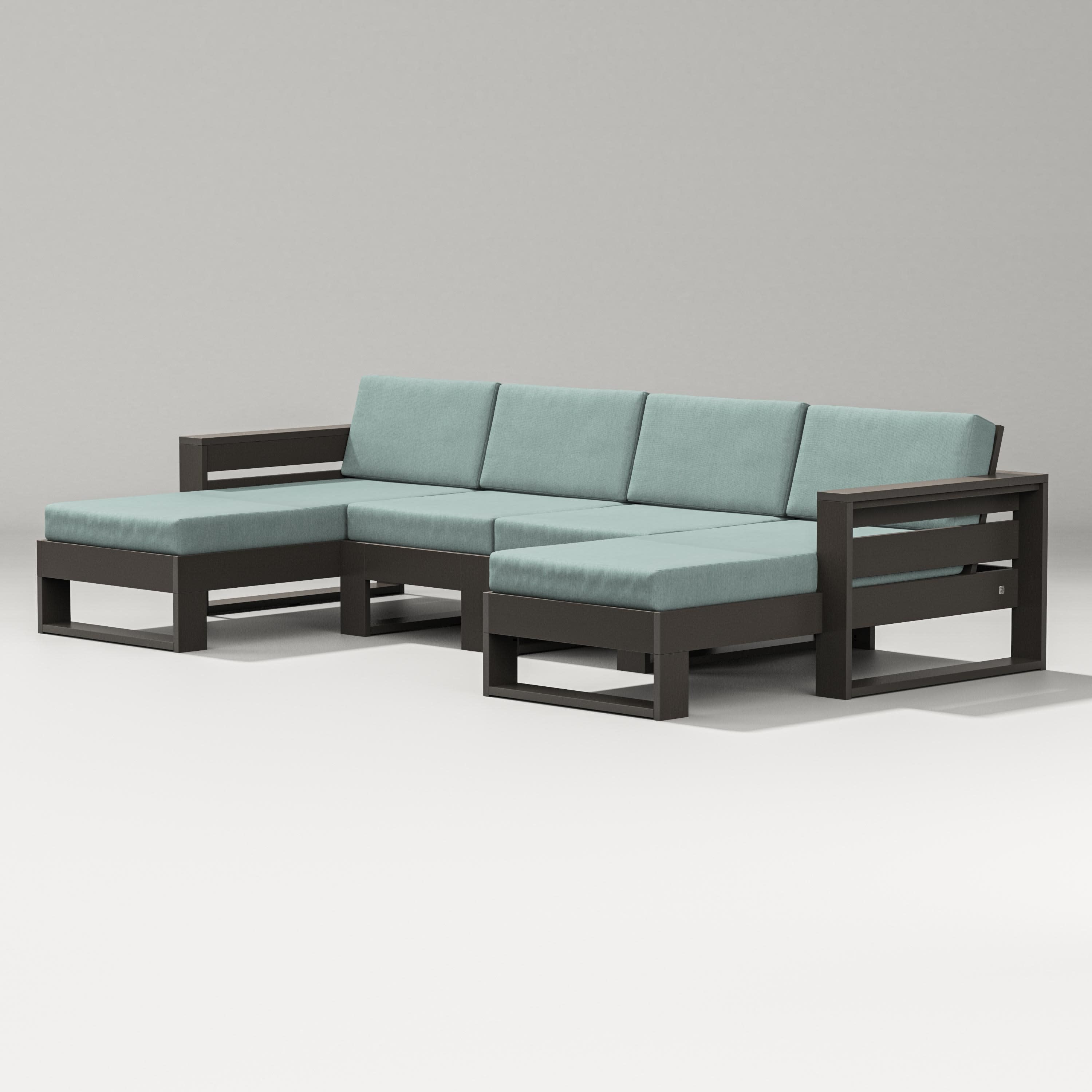 Latitude Double Chaise Sectional in Vintage Coffee / Glacier Spa