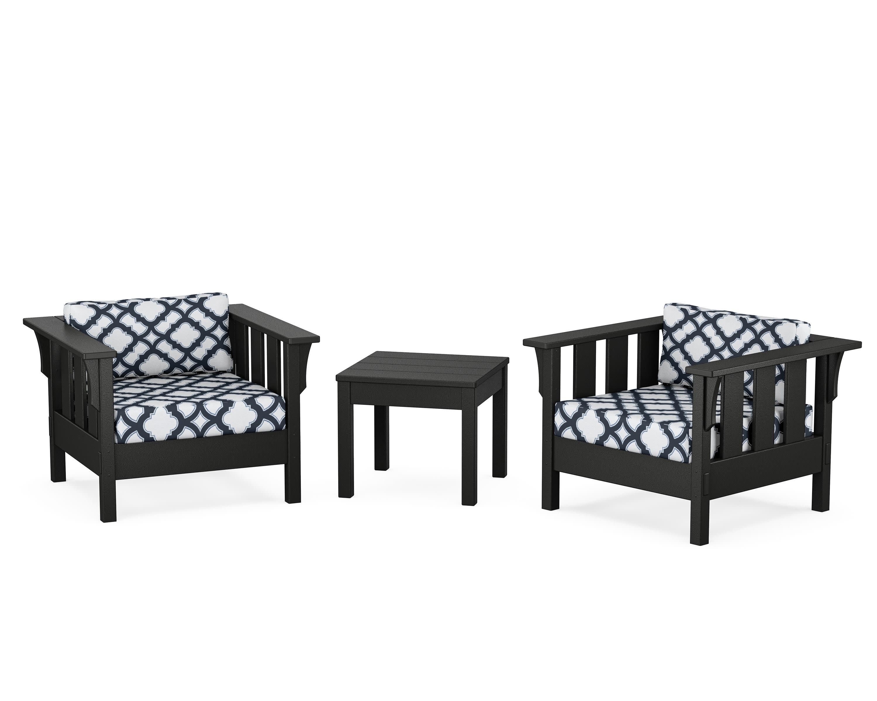 Acadia 3-Piece Deep Seating Set in Black / Trellis Marine Indigo