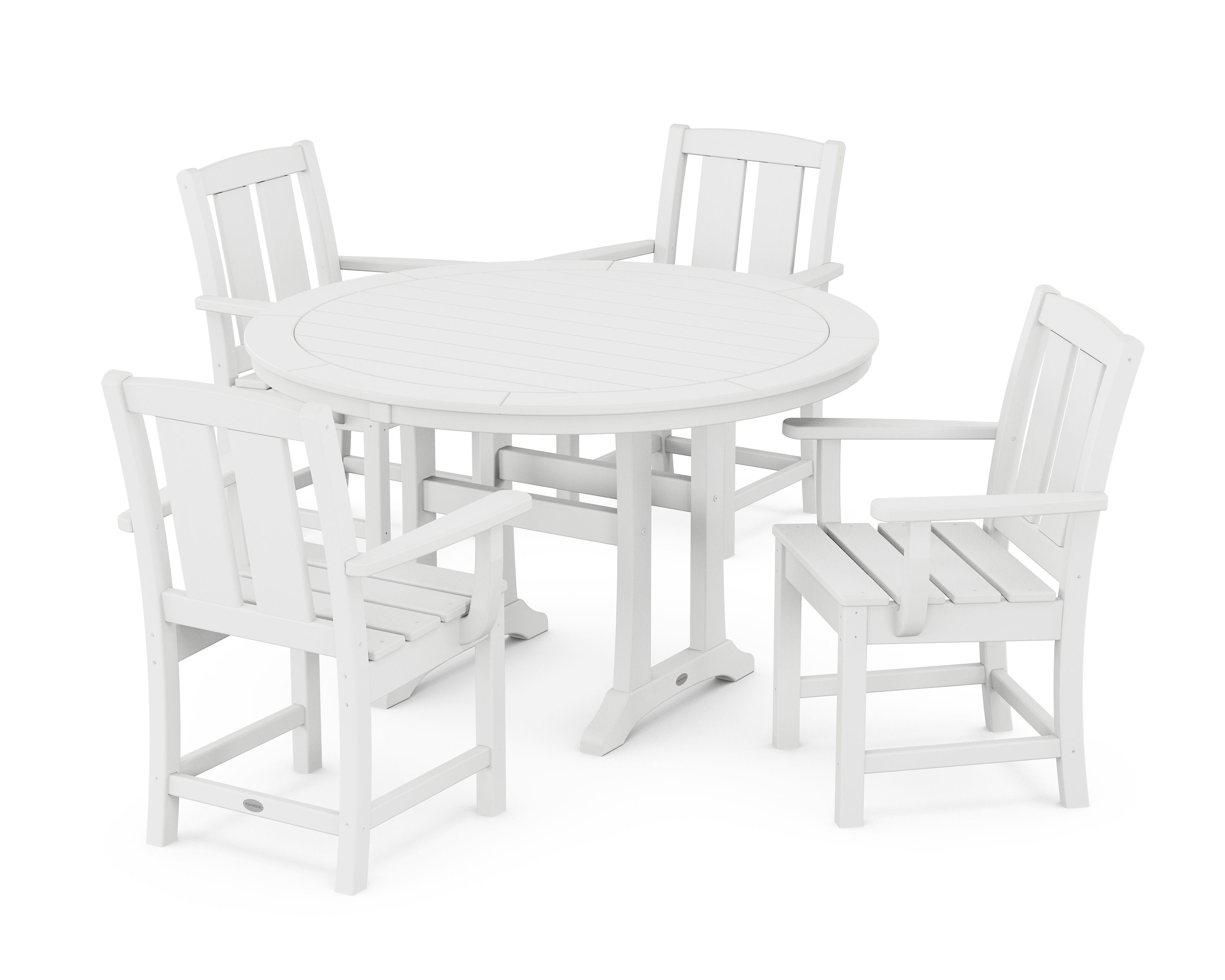 Mission 5-Piece Round Dining Set with Trestle Legs in White
