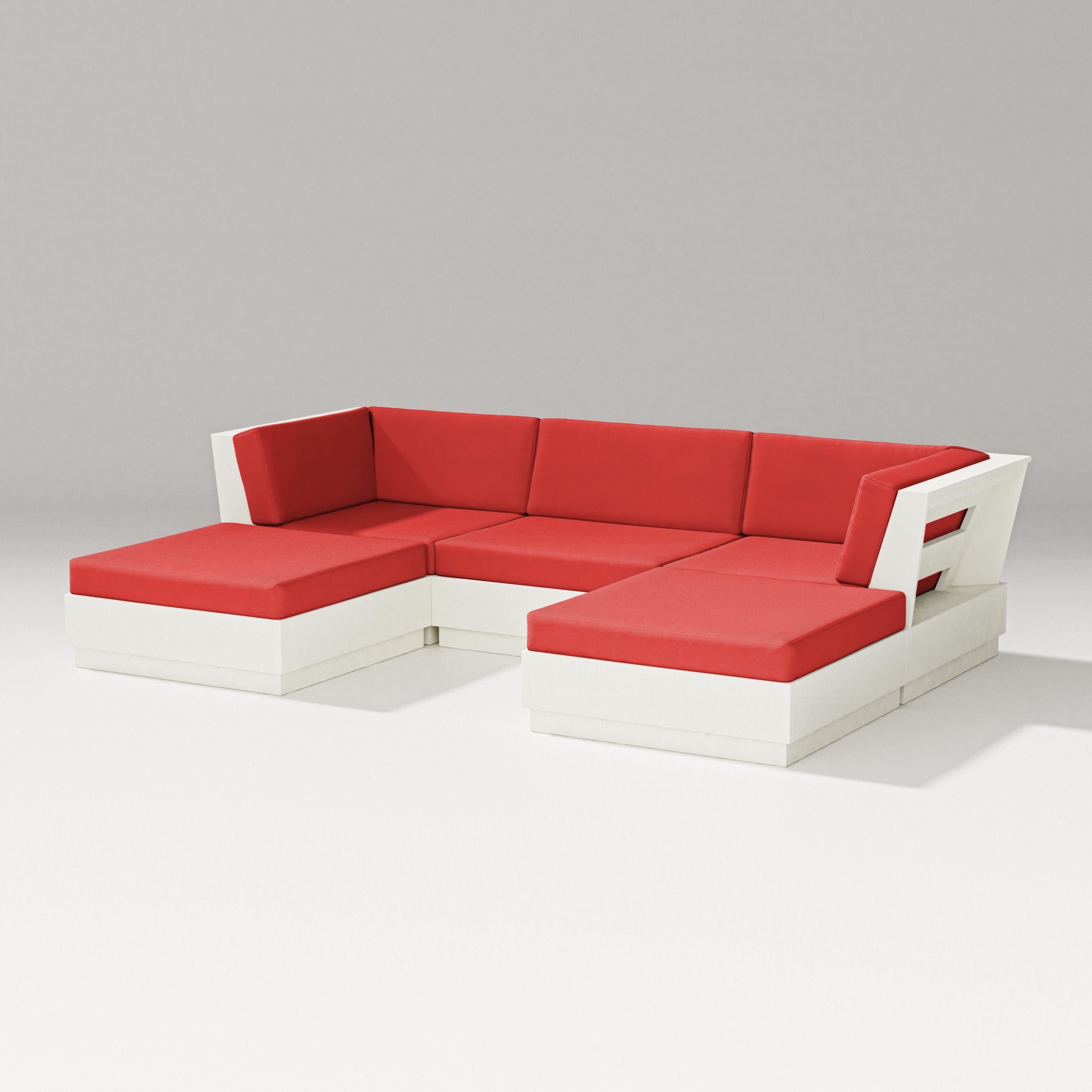 Elevate Double Chaise Sectional in Vintage White / Crimson Linen