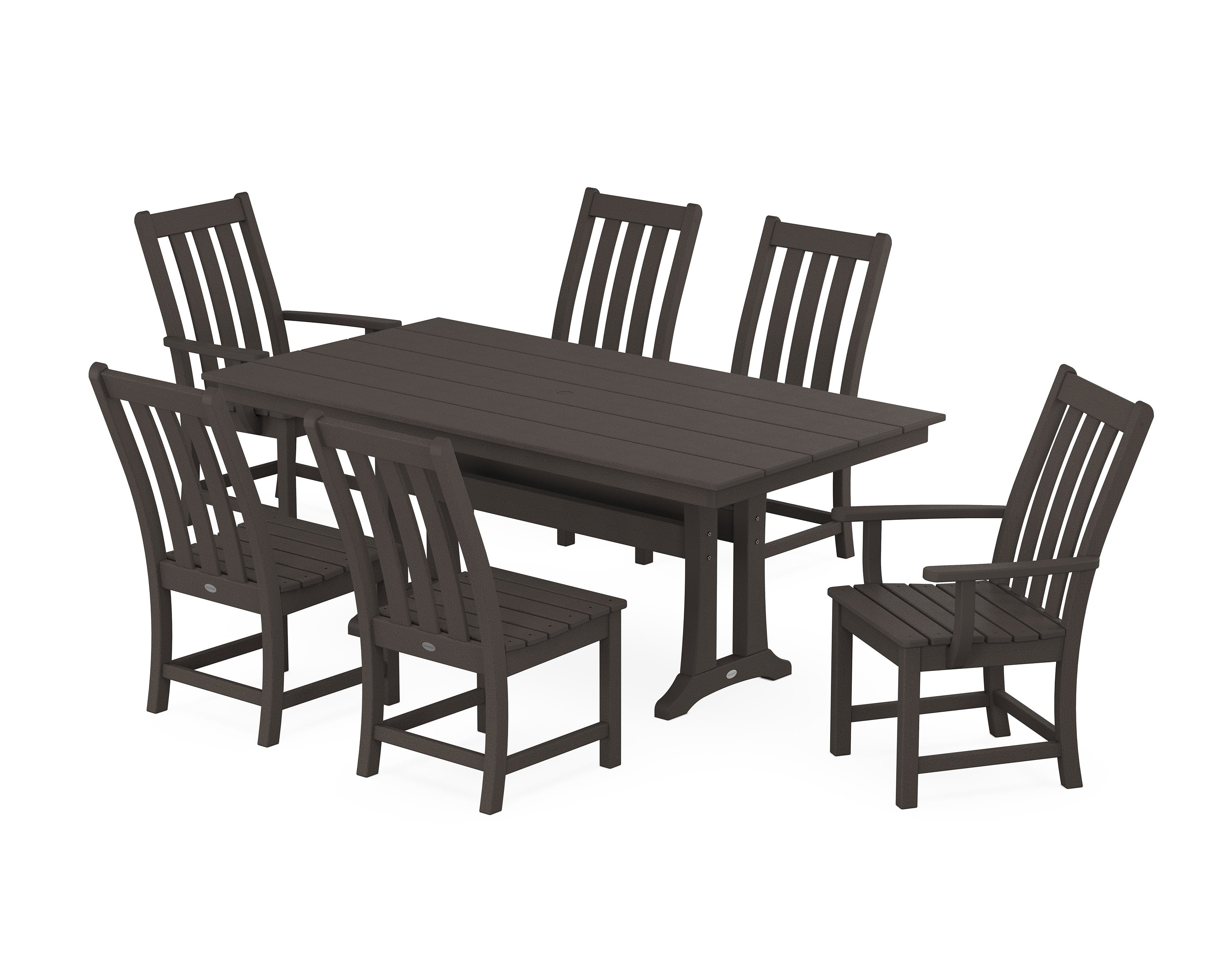 Vineyard 7-Piece Farmhouse Dining Set with Trestle Legs in Vintage Coffee