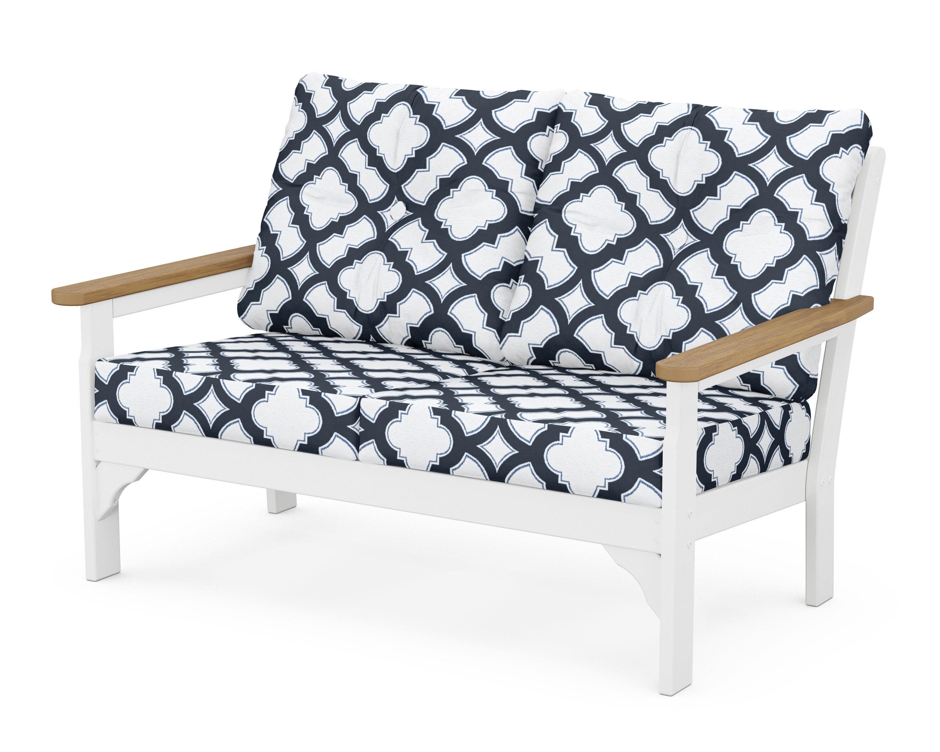 Vineyard Deep Seating Loveseat in White / Natural / Trellis Marine Indigo