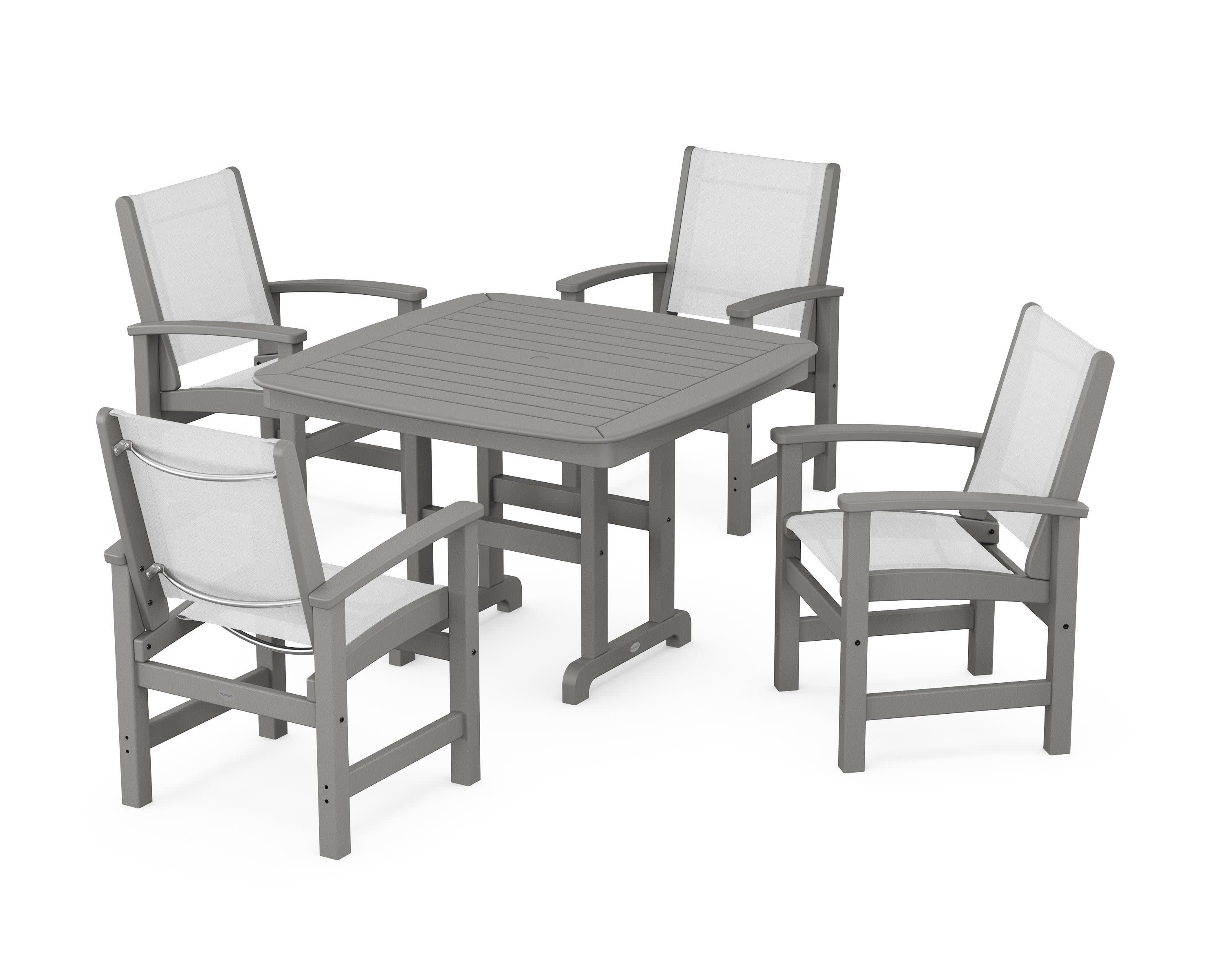 Coastal 5-Piece Dining Set in Slate Grey / White Sling