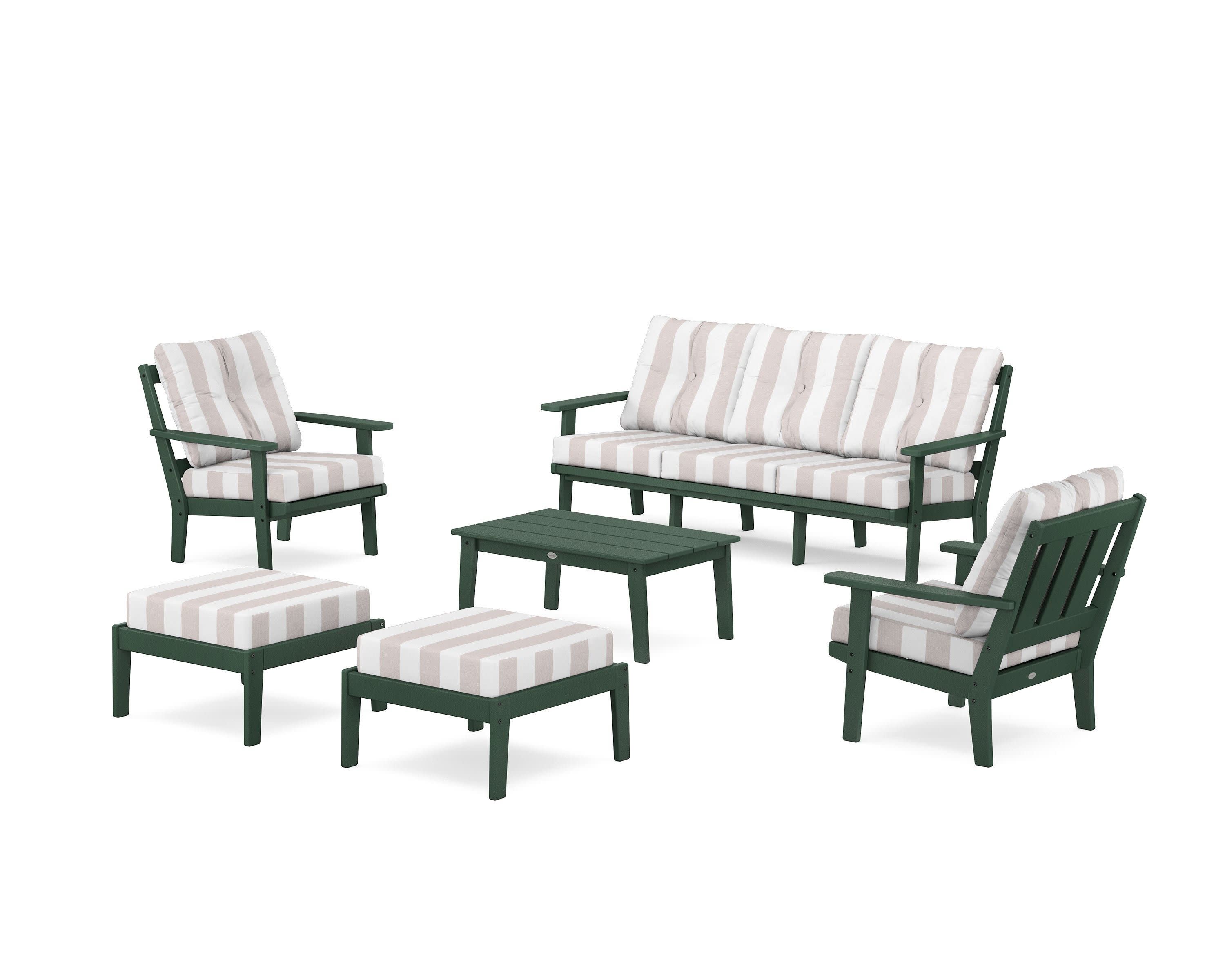 Oxford 6-Piece Lounge Sofa Set in Green / Cabana Stripe Dune Burlap