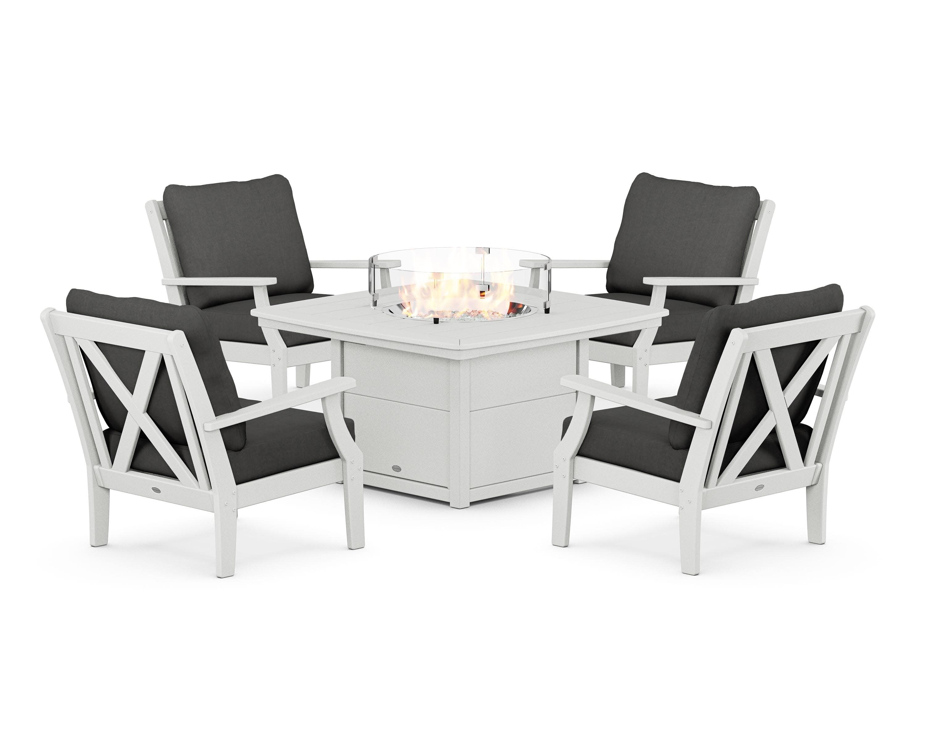Braxton 5-Piece Deep Seating Conversation Set with Fire Pit Table in White / Spectrum Carbon