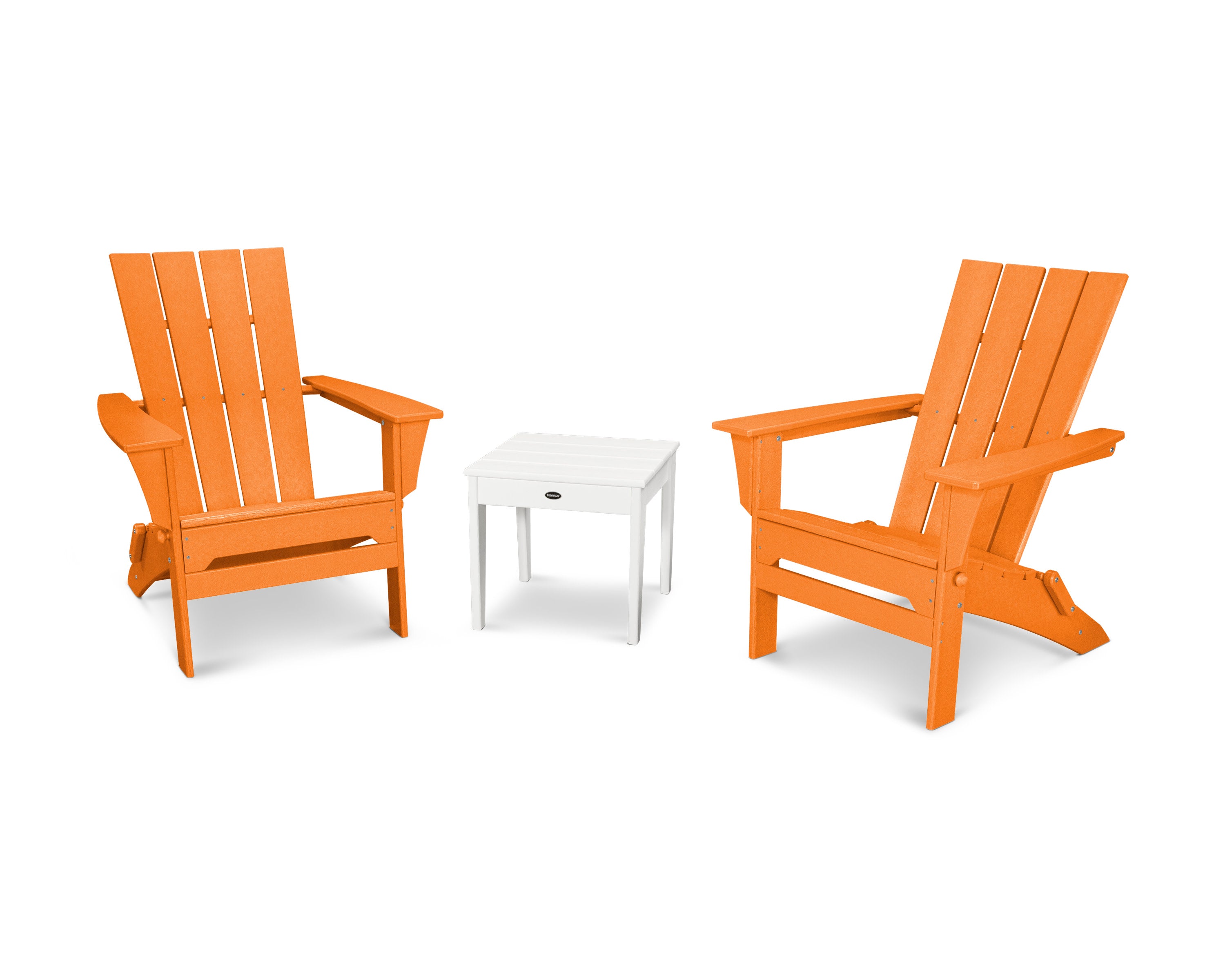 Quattro Folding Chair 3-Piece Adirondack Set in Tangerine / White