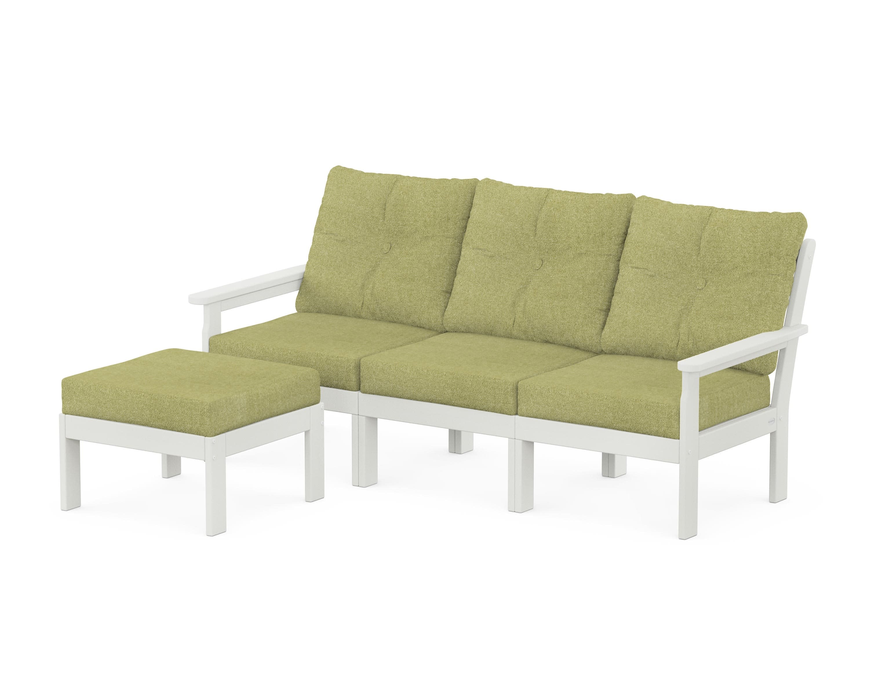 Vineyard 4-Piece Sectional with Ottoman in Vintage White / Chartreuse Boucle