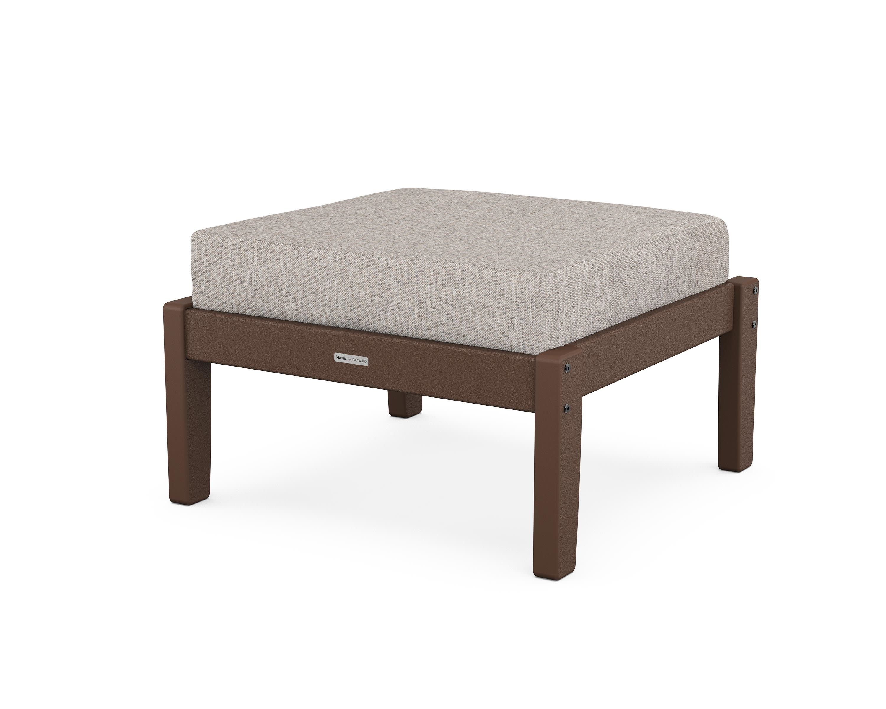 Chinoiserie Deep Seating Ottoman in Mahogany / Weathered Tweed