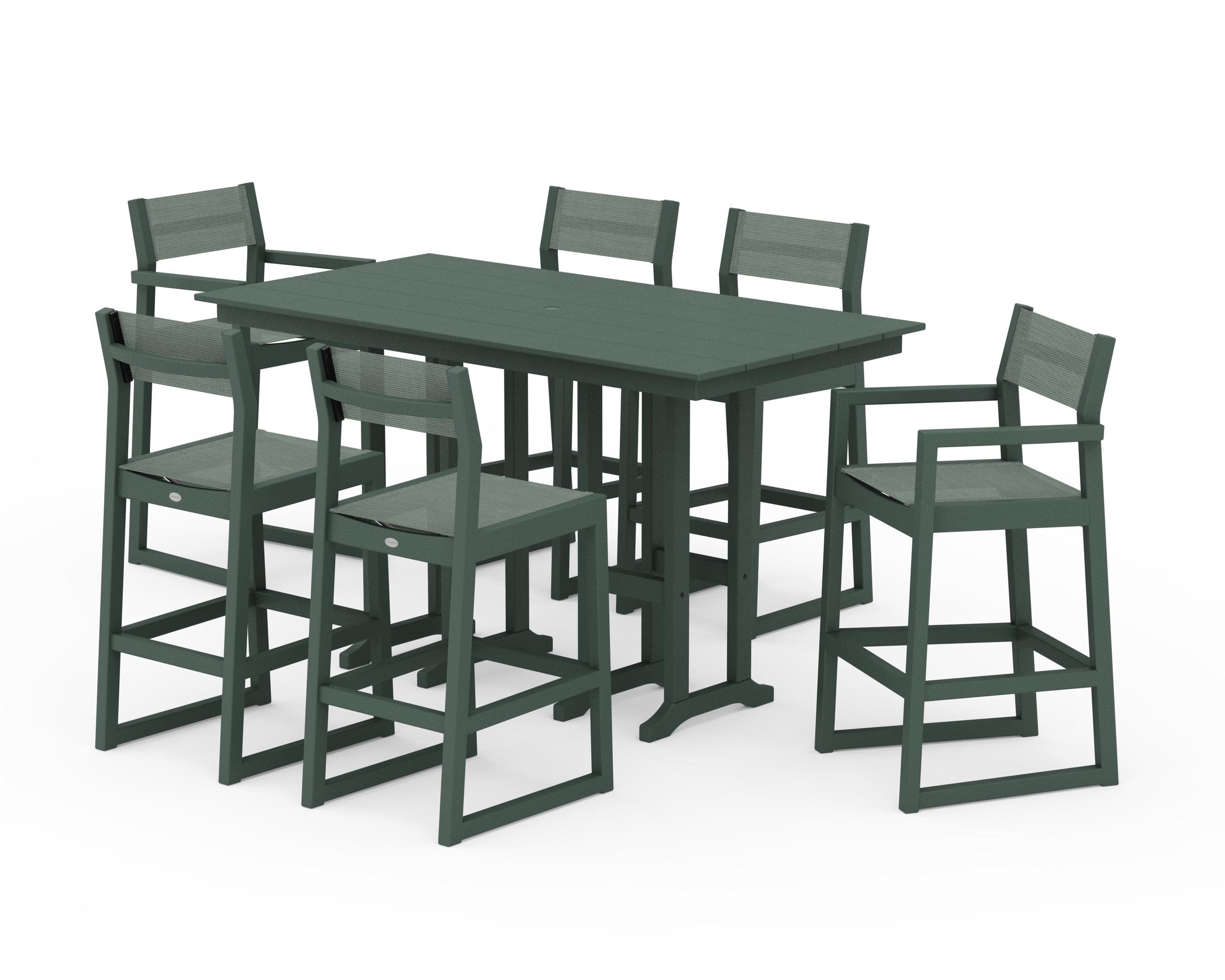 EDGE Sling 7-Piece Farmhouse Bar Set in Green / Dupioni Sea Mist Sling