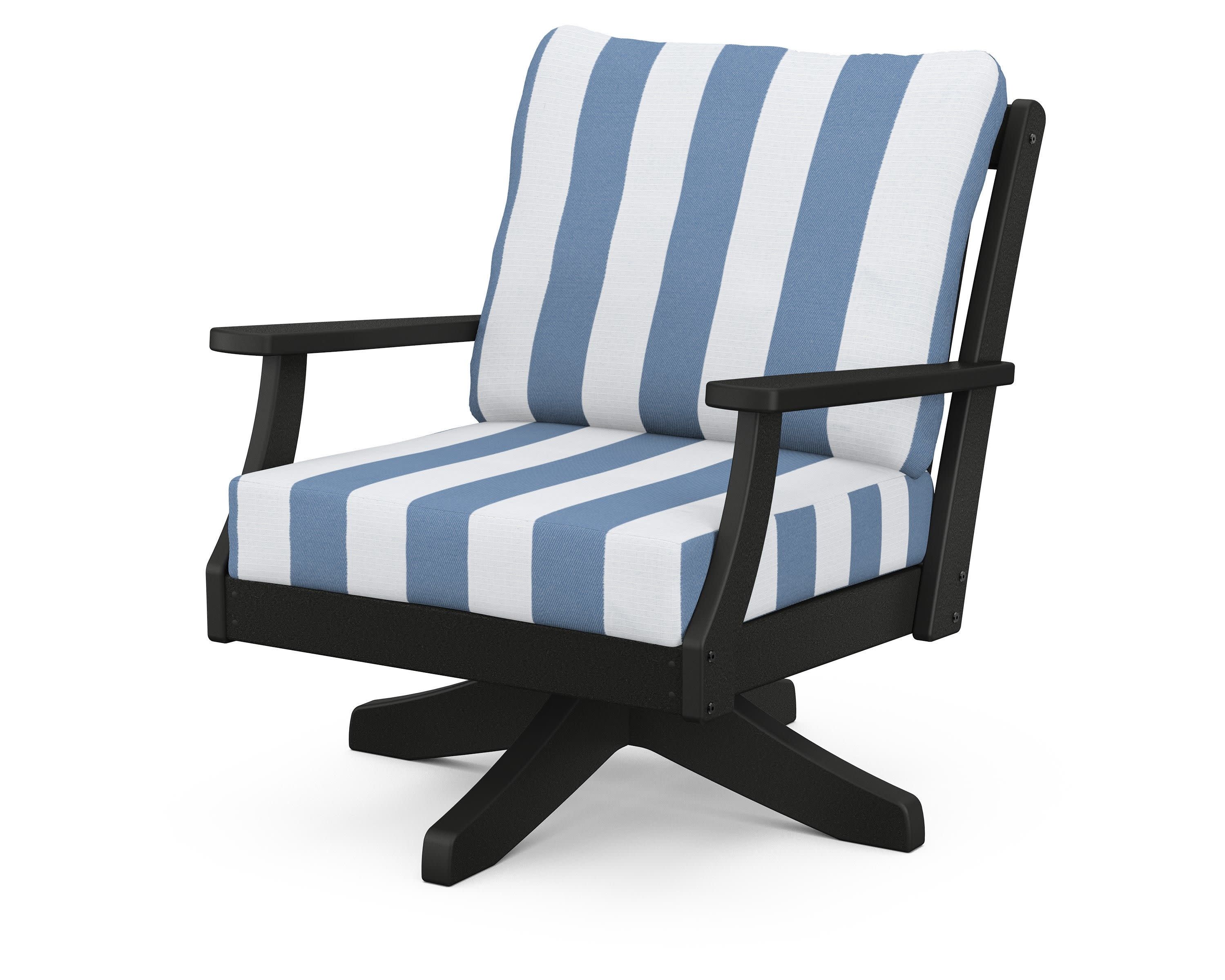 Braxton Deep Seating Swivel Chair in Black / Cabana Stripe Sky Blue