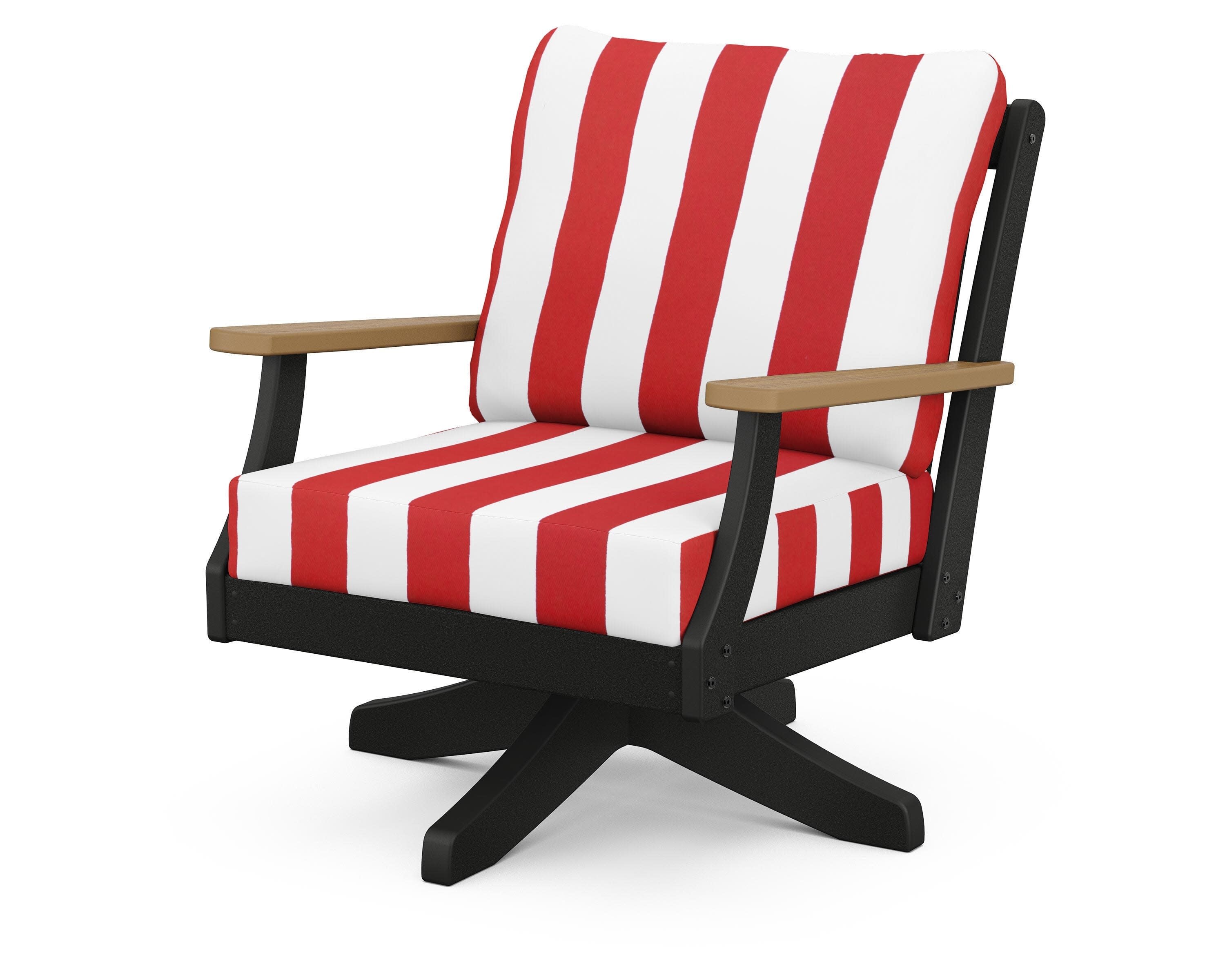 Braxton Deep Seating Swivel Chair in Black / Natural / Cabana Stripe Crimson