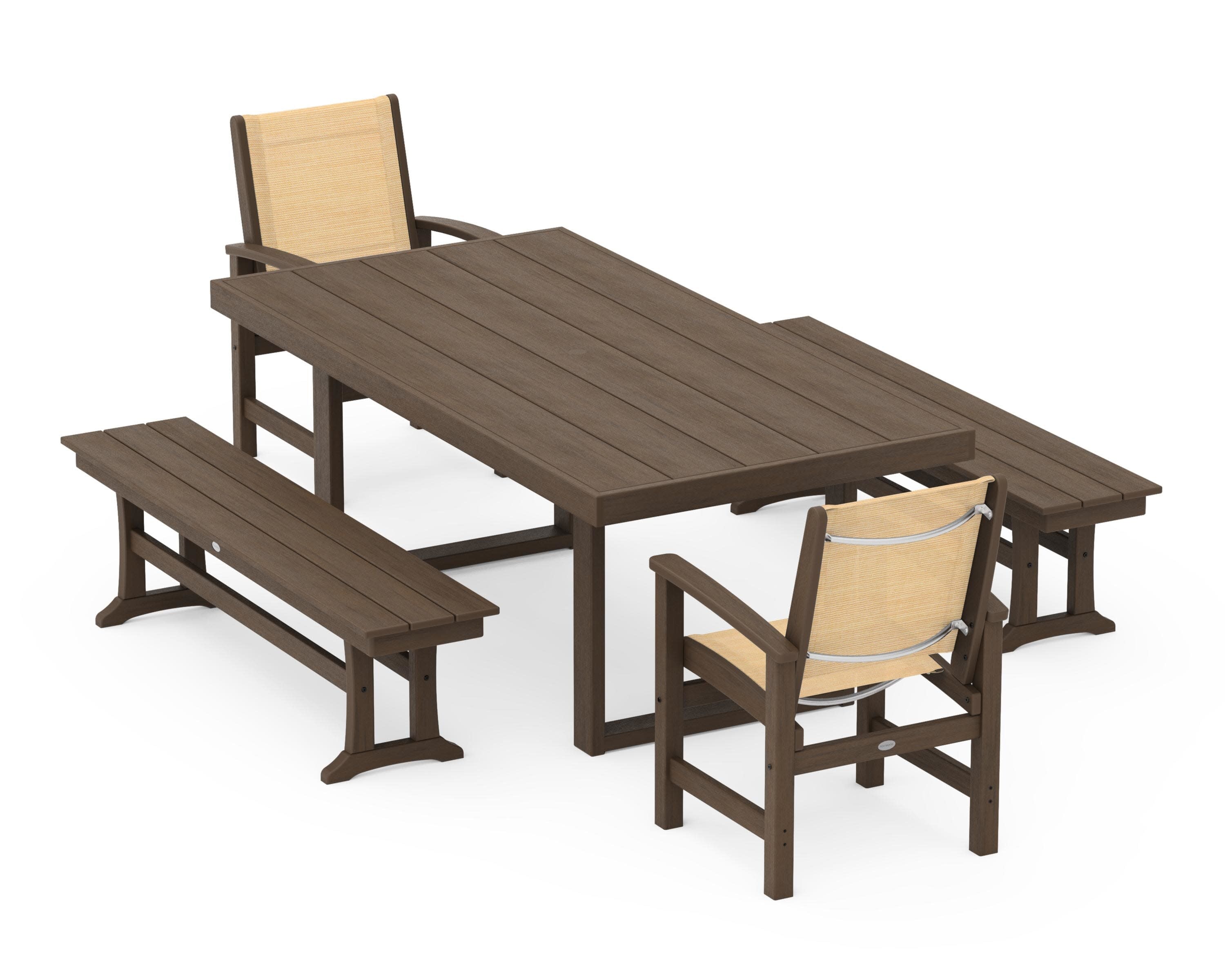 Coastal 5-Piece Dining Set with Trestle Legs in Kona / Dupioni Apricot Sling