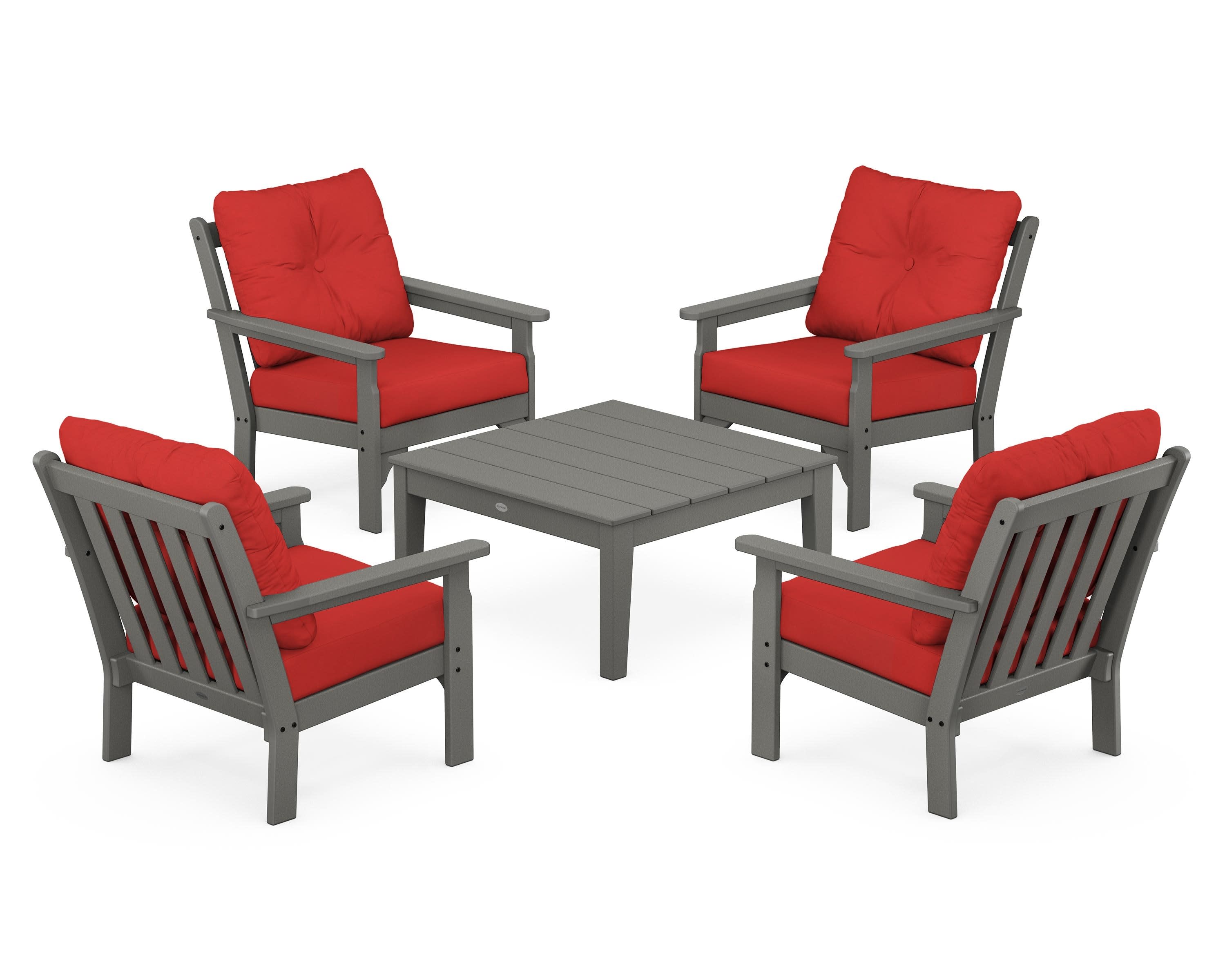 Vineyard 5-Piece Deep Seating Conversation Set in Slate Grey / Crimson Linen