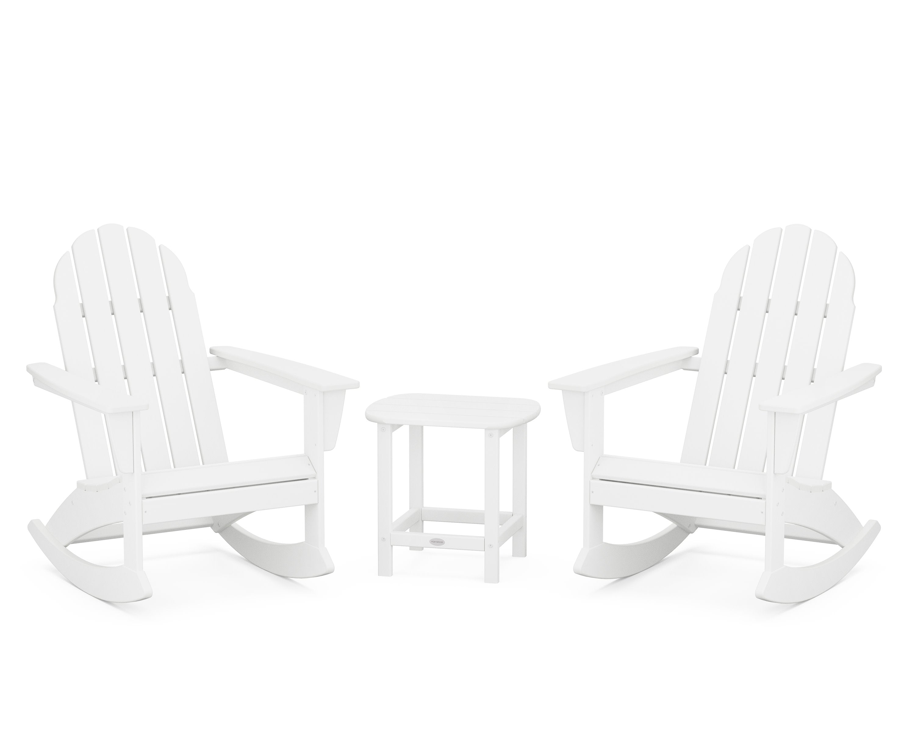 Vineyard 3-Piece Adirondack Rocking Chair Set with South Beach 18" Side Table in White