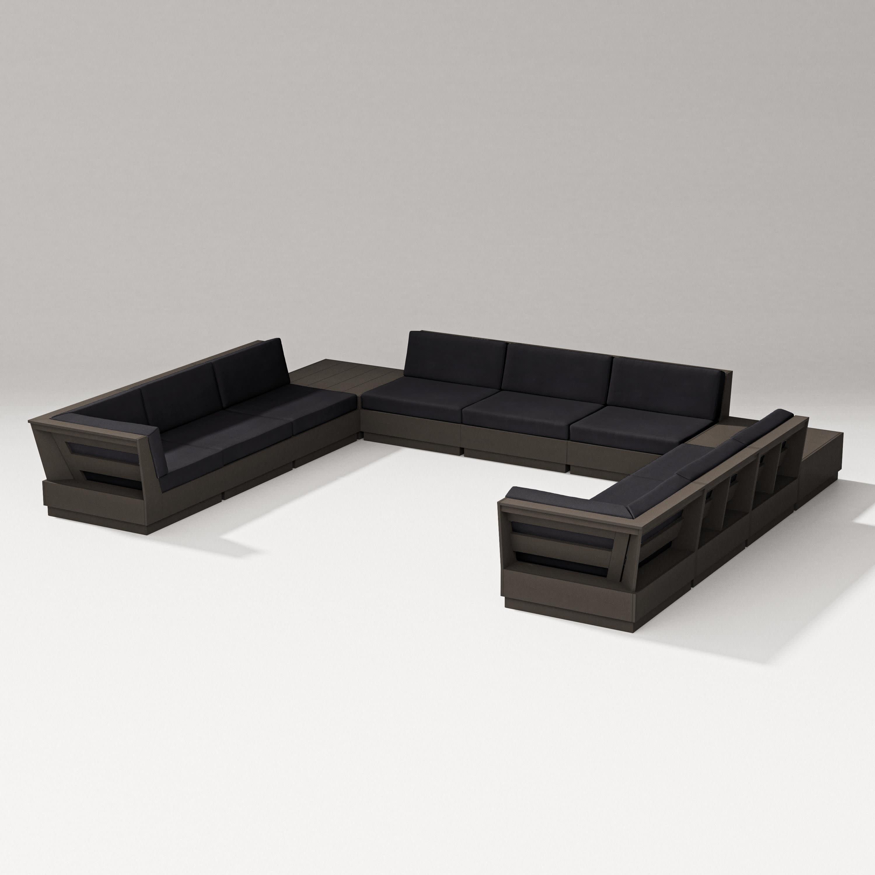 Elevate 11-Piece U-Shaped Sofa Sectional in Vintage Coffee / Midnight Linen