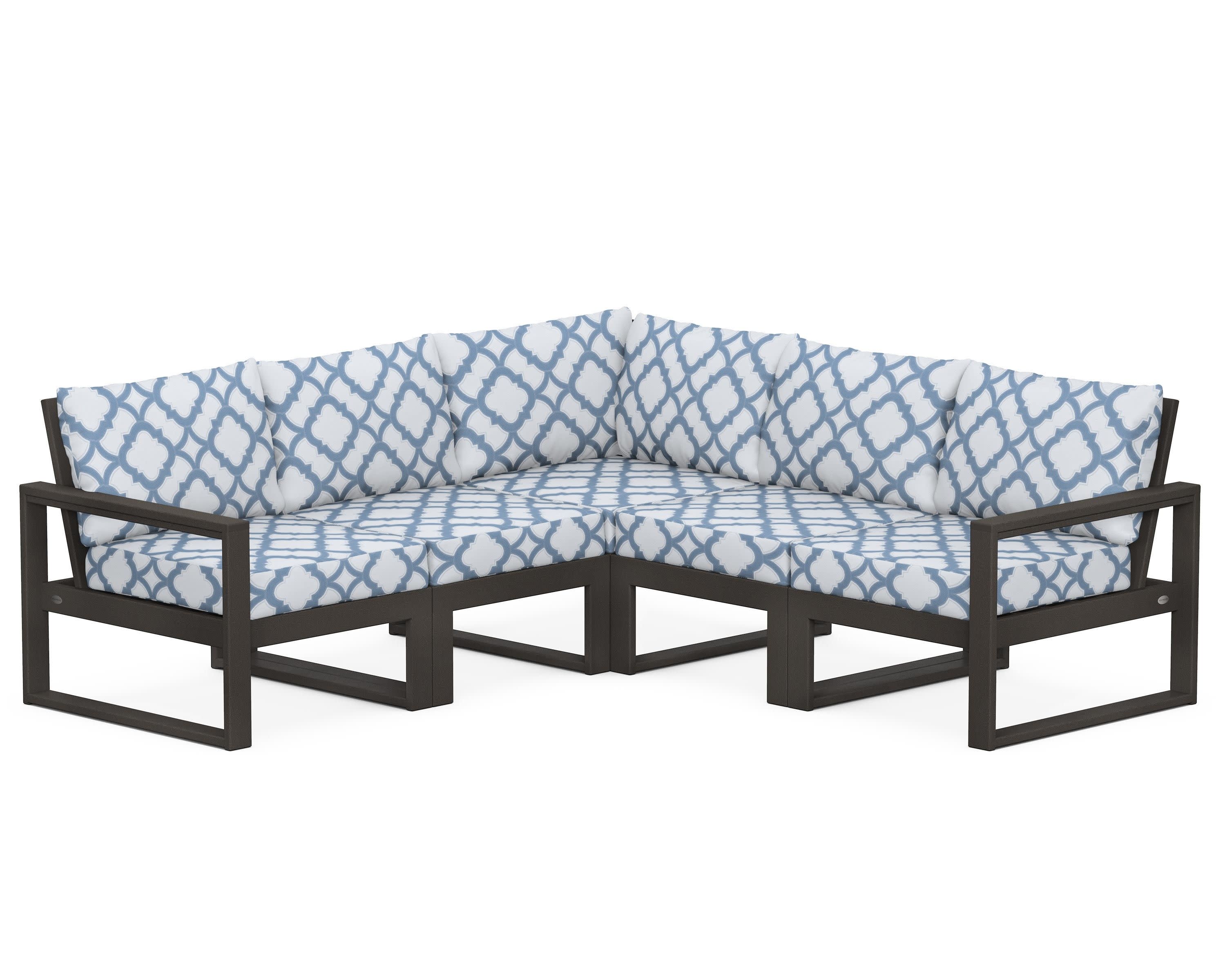 EDGE 5-Piece Modular Deep Seating Set in Vintage Coffee / Trellis Sky Blue