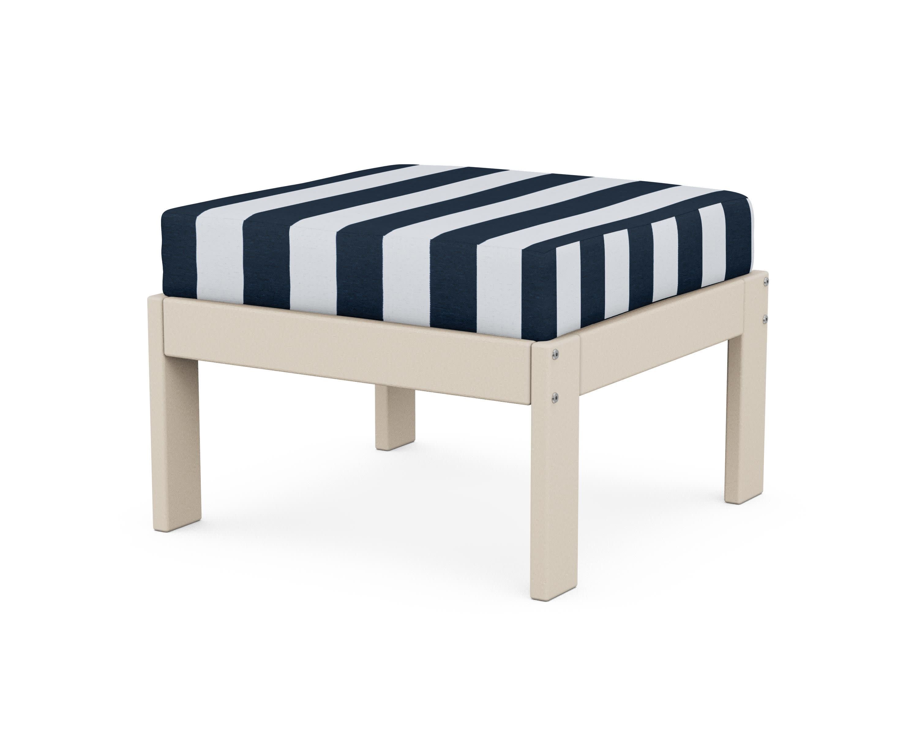 Vineyard Modular Ottoman in Sand / Cabana Stripe Marine Indigo