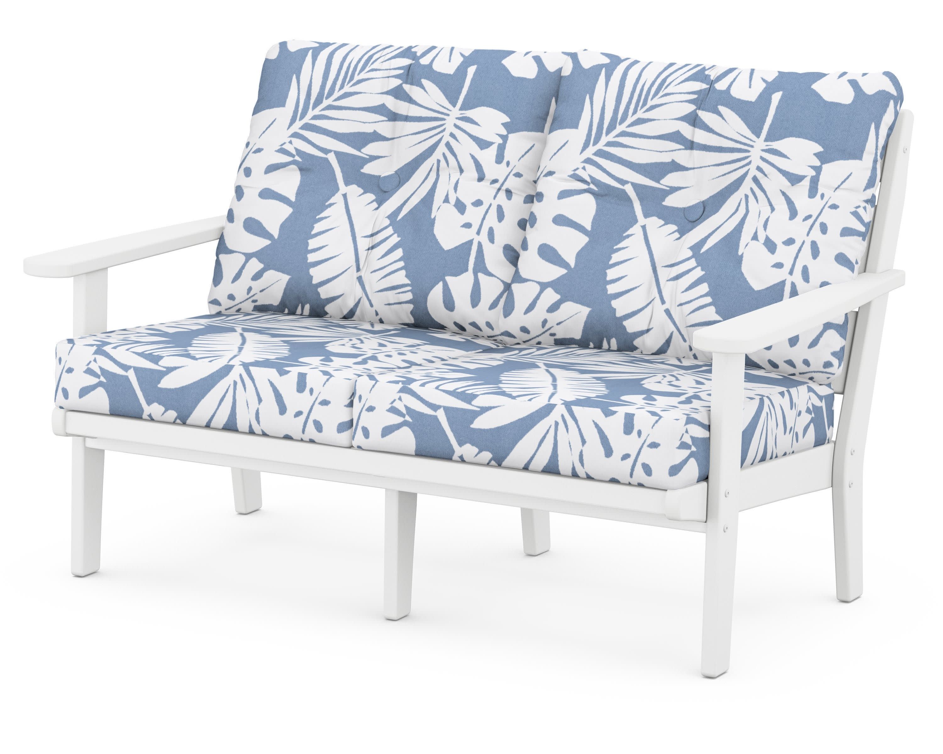 Lakeside Deep Seating Loveseat in White / Leaf Sky Blue