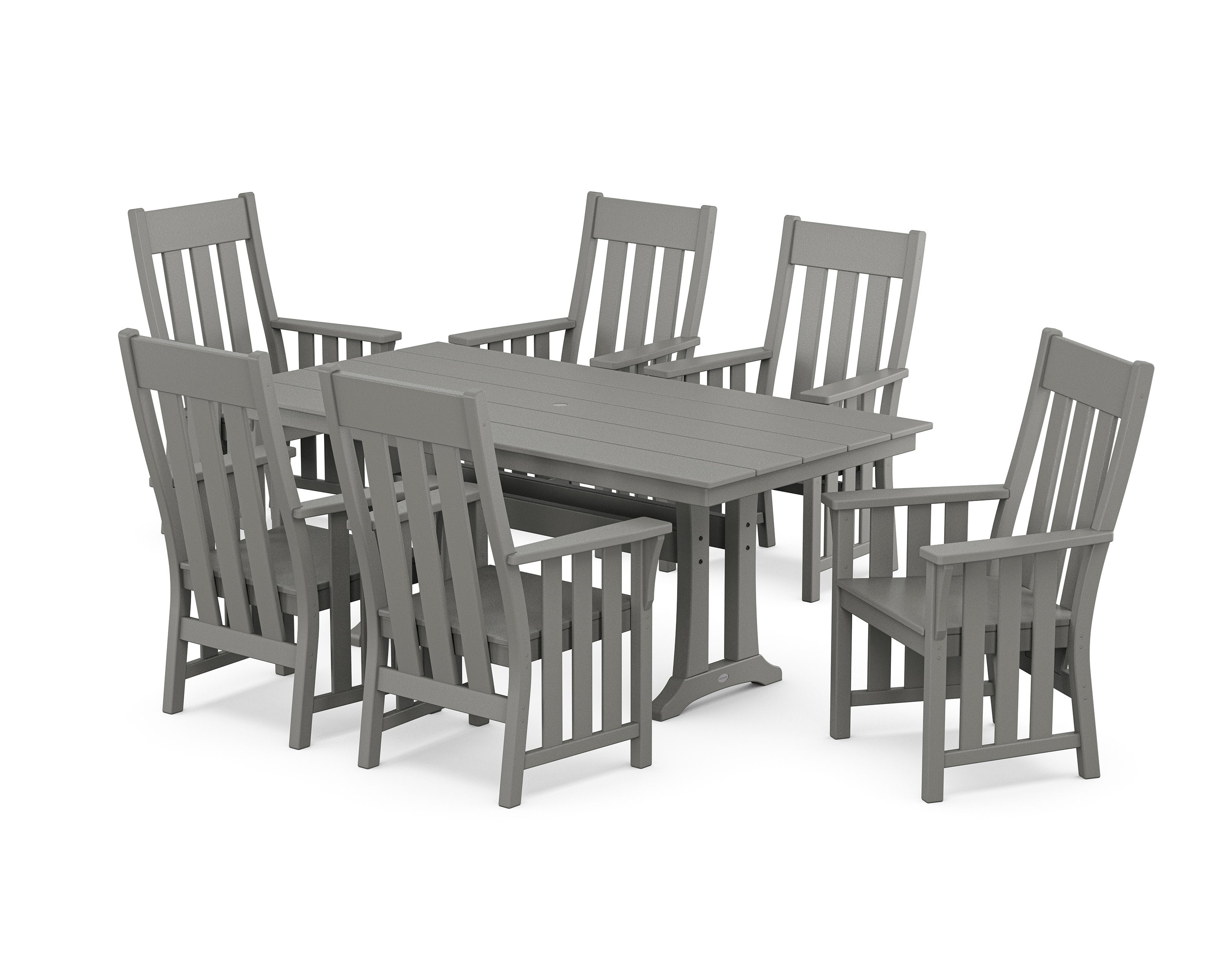 Acadia Arm Chair 7-Piece Farmhouse Dining Set with Trestle Legs in Slate Grey