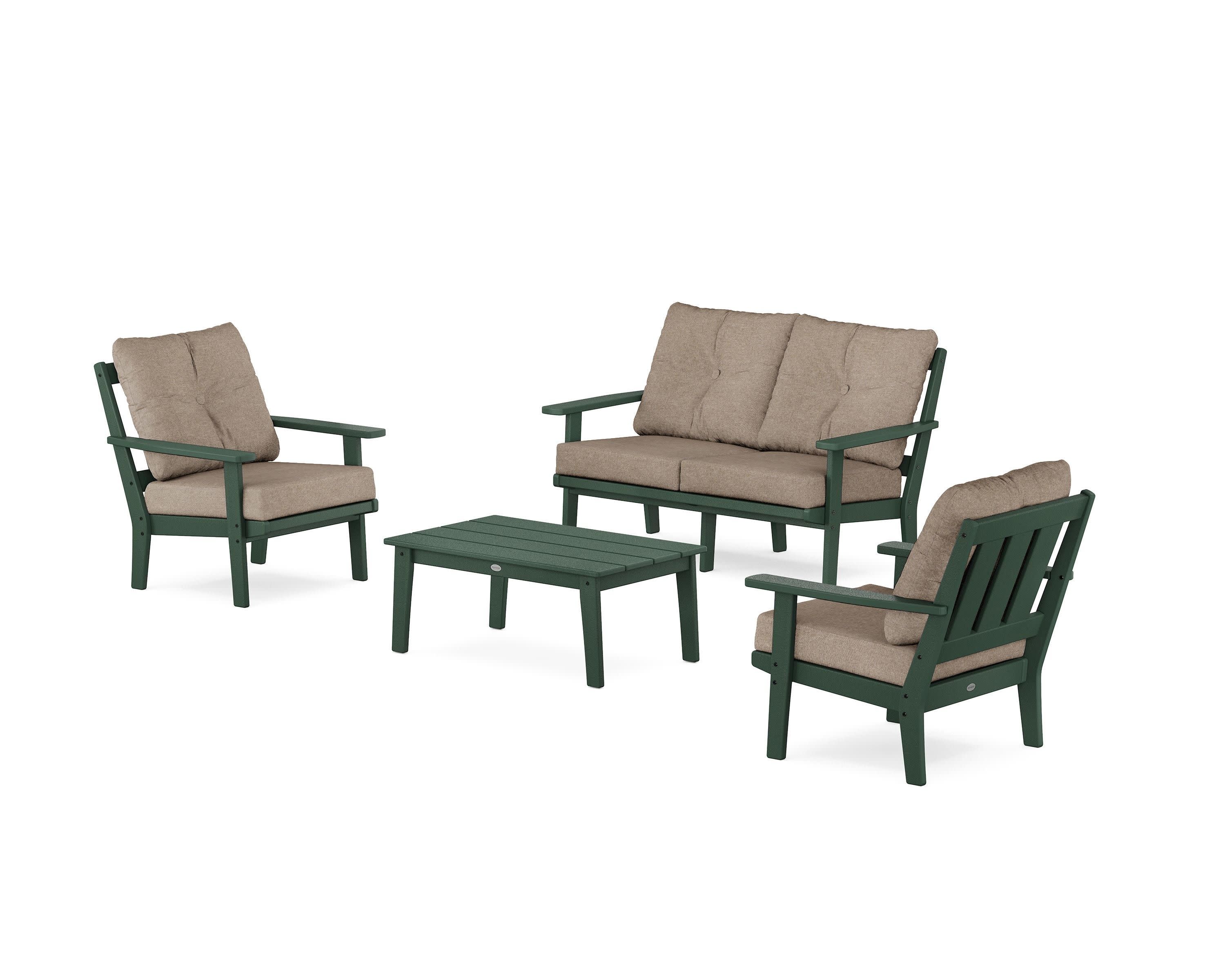 Oxford 4-Piece Deep Seating Set with Loveseat in Green / Spiced Burlap