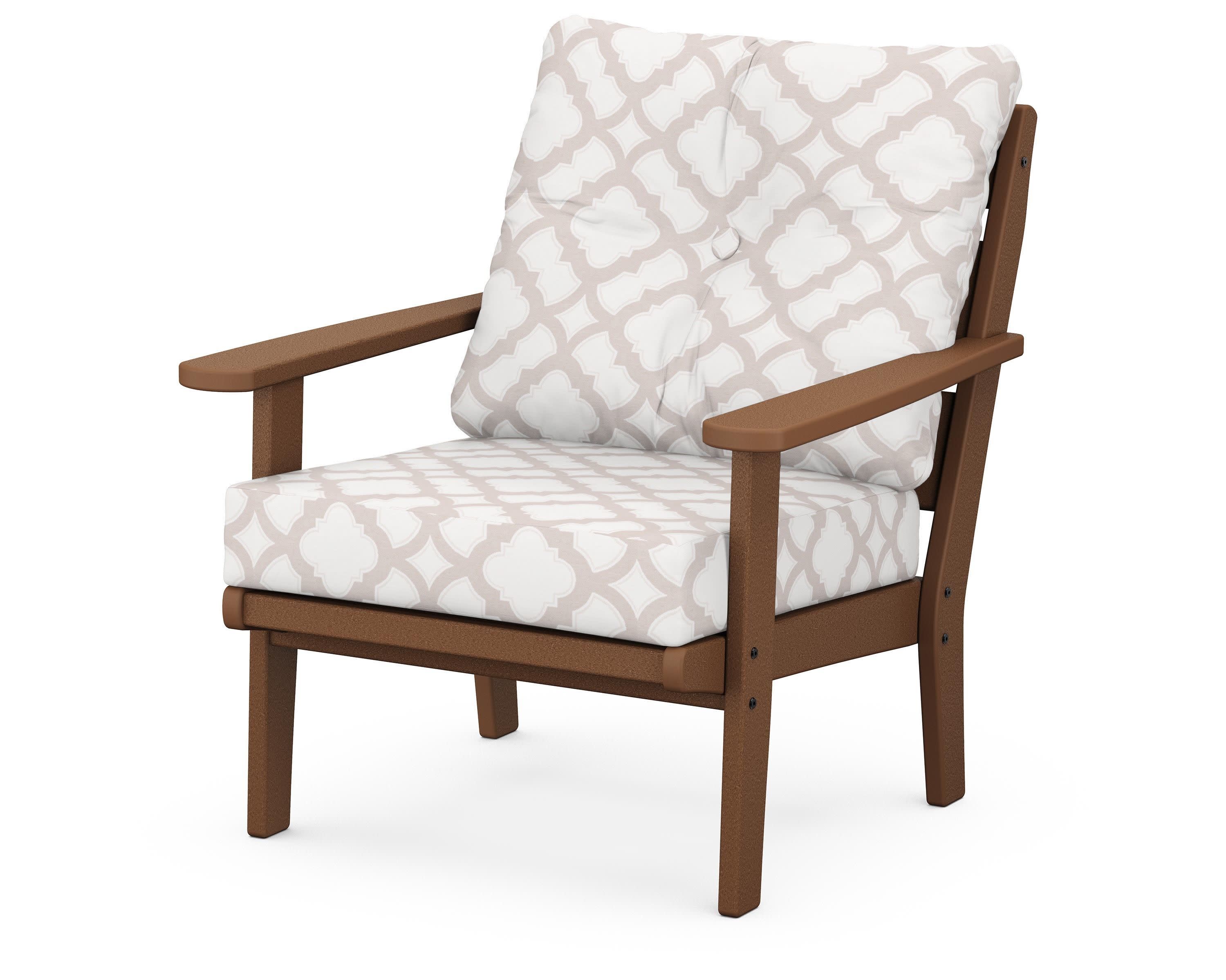 Lakeside Deep Seating Chair in Teak / Trellis Dune Burlap