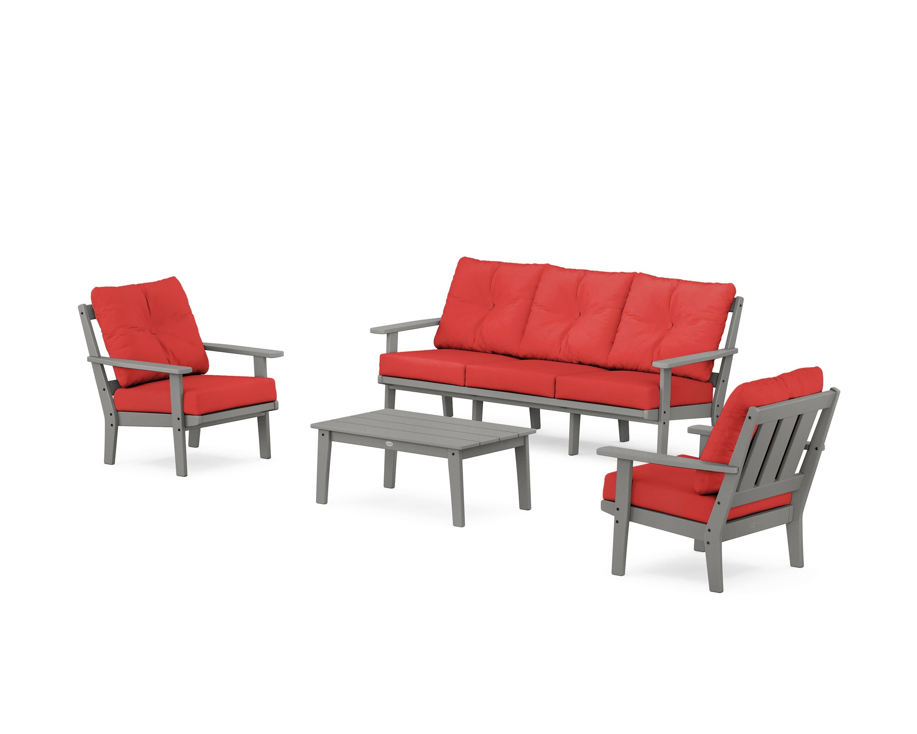 Oxford 4-Piece Deep Seating Set with Sofa in Slate Grey / Crimson Linen