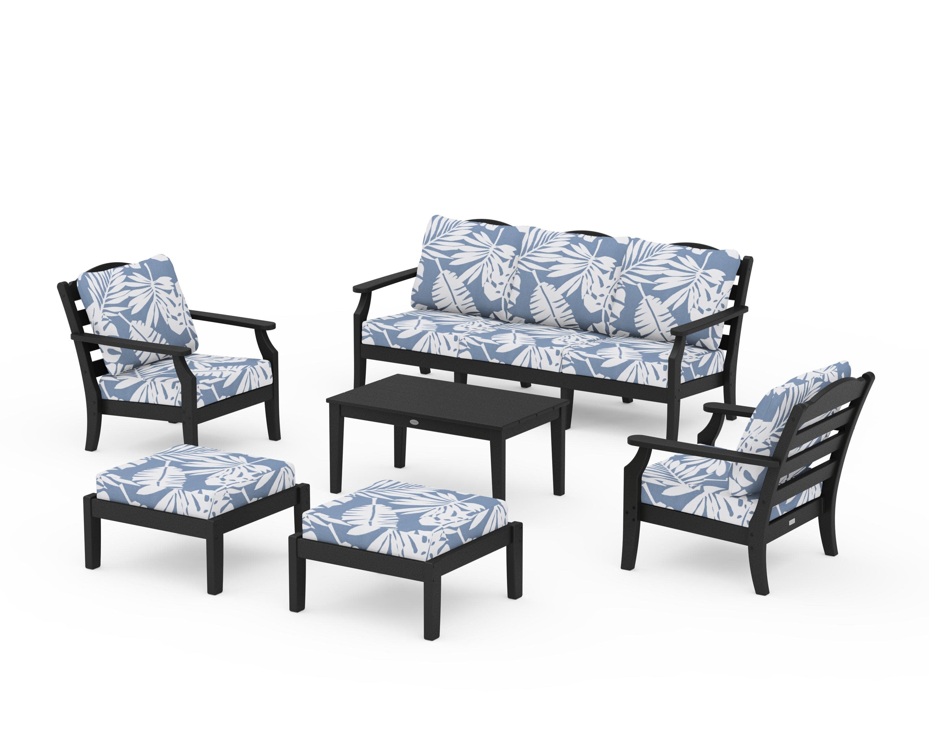 Savannah 6-Piece Lounge Sofa Set in Black / Leaf Sky Blue