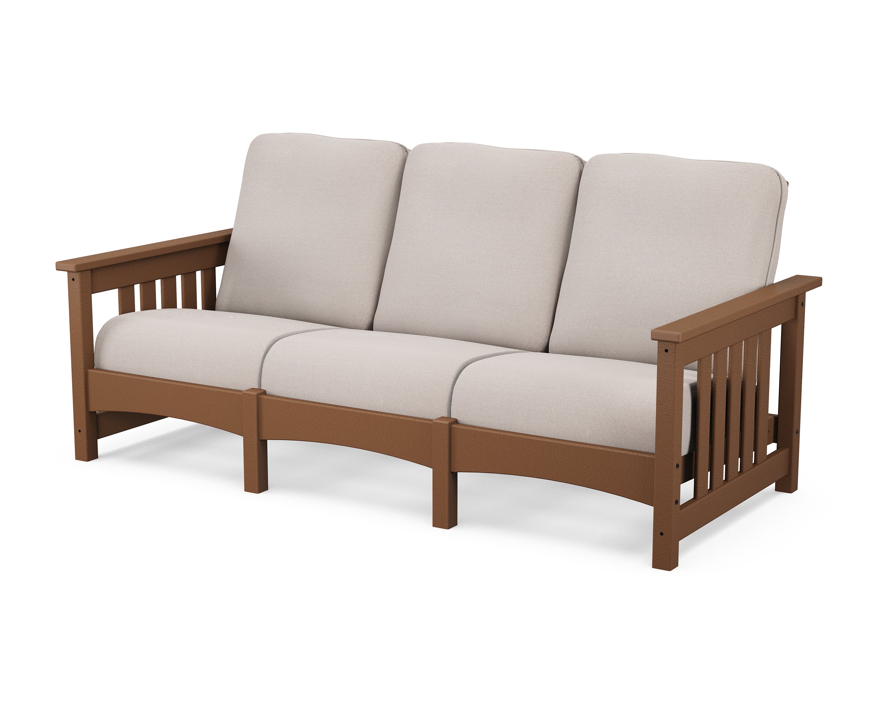 Club Mission Sofa in Teak / Dune Burlap
