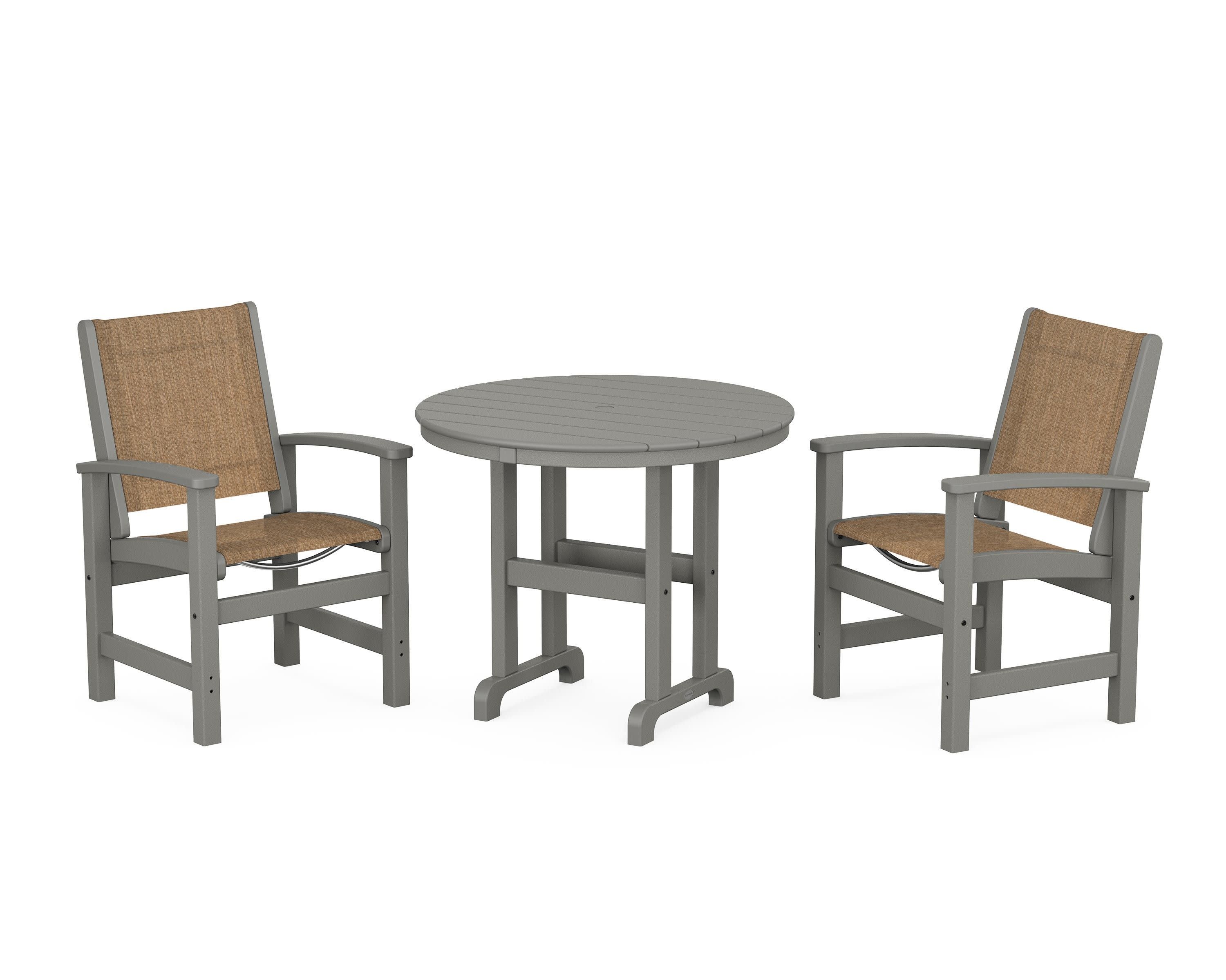 Coastal 3-Piece Round Dining Set in Slate Grey / Burlap Sling