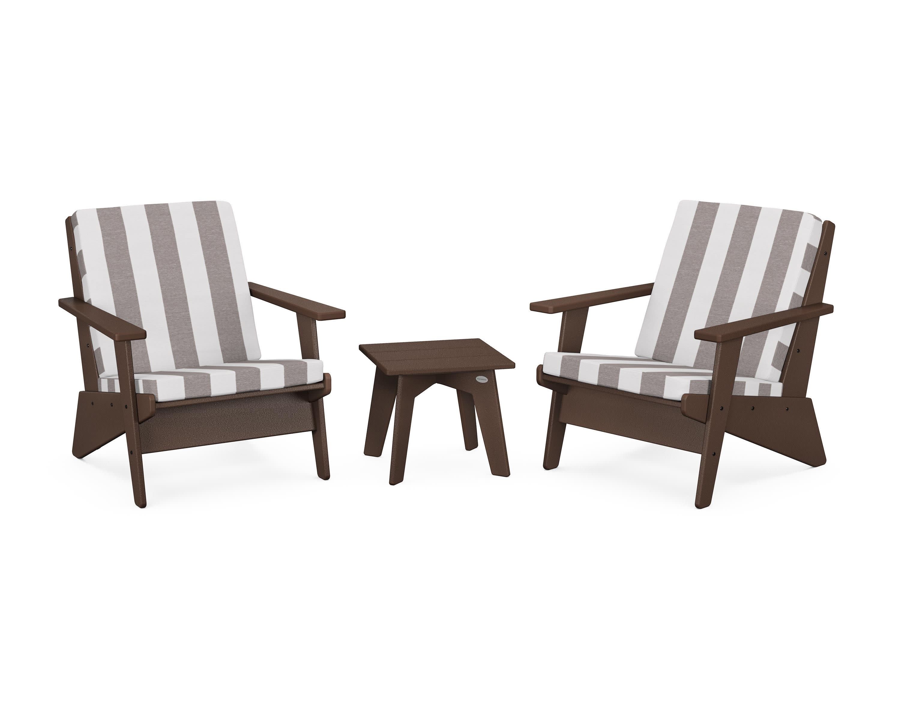 Riviera Modern Lounge 3-Piece Set in Mahogany / Cabana Stripe Grey Mist