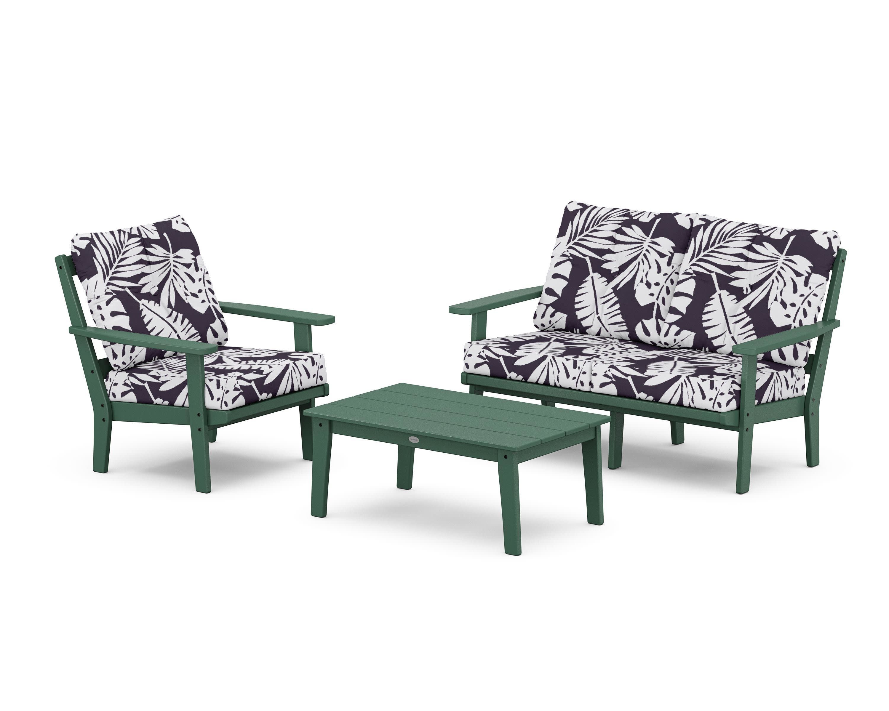 Oxford 3-Piece Deep Seating Set with Loveseat in Green / Leaf Navy
