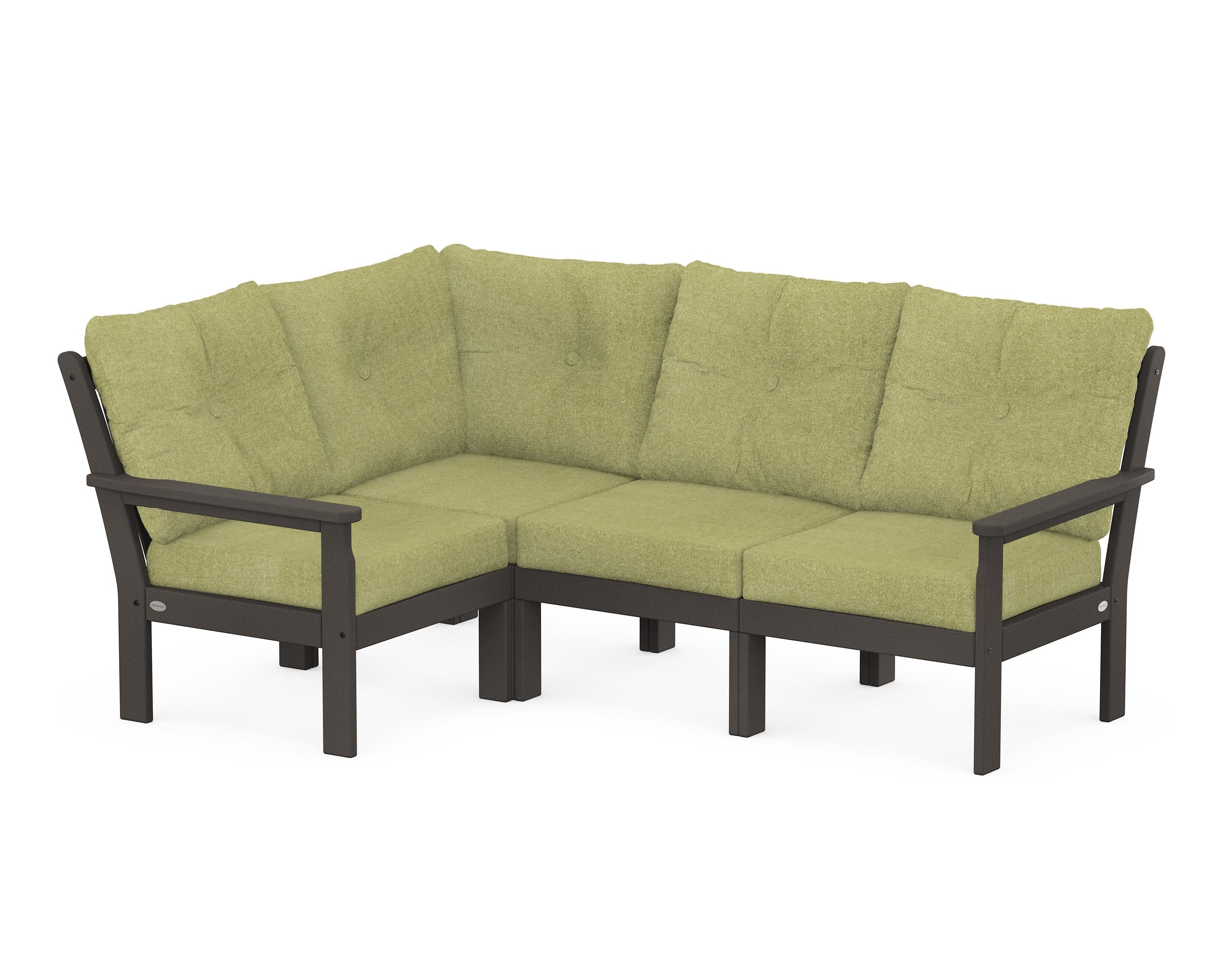 Vineyard 4-Piece Sectional in Vintage Coffee / Chartreuse Boucle