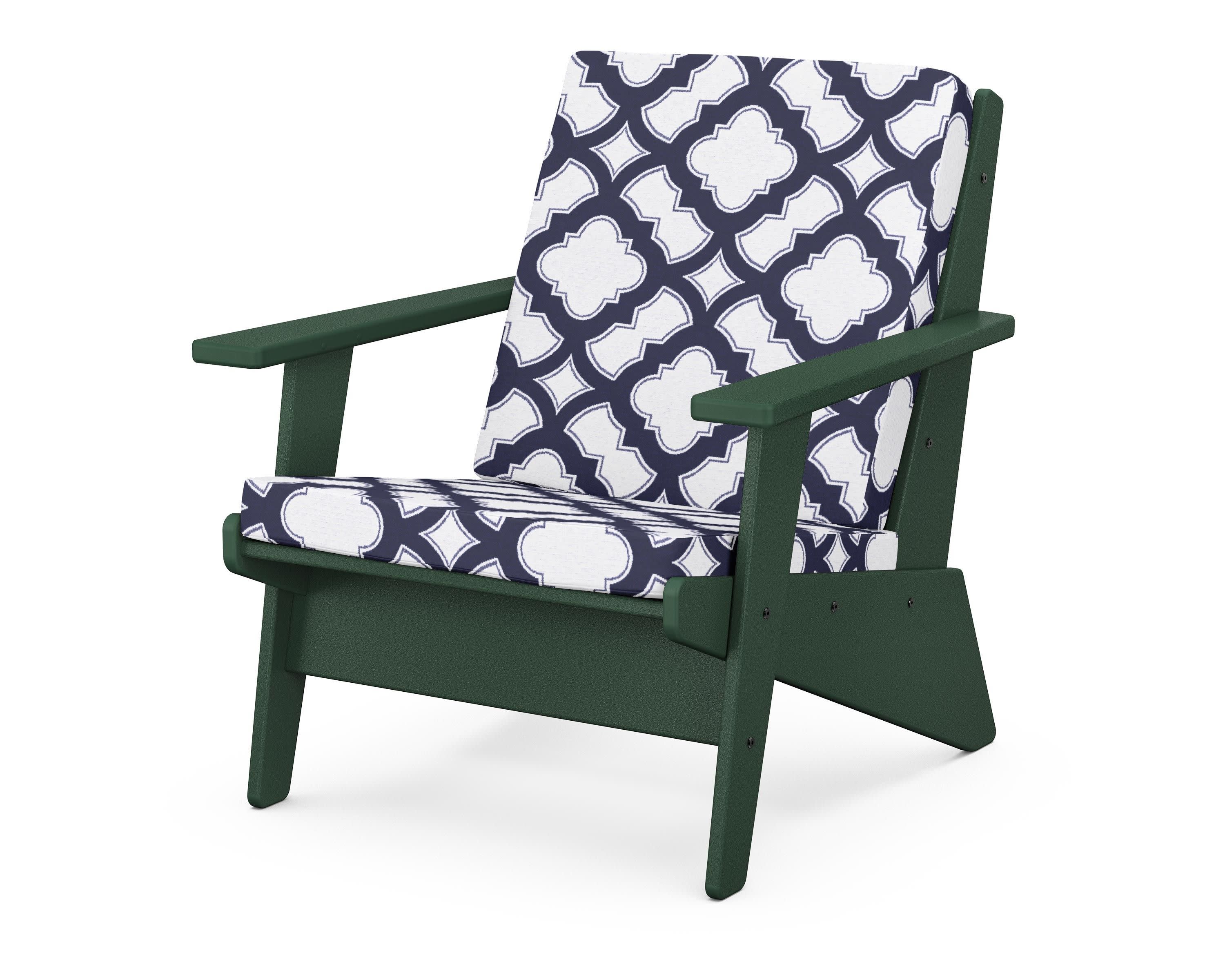 Riviera Modern Lounge Chair in Green / Trellis Navy
