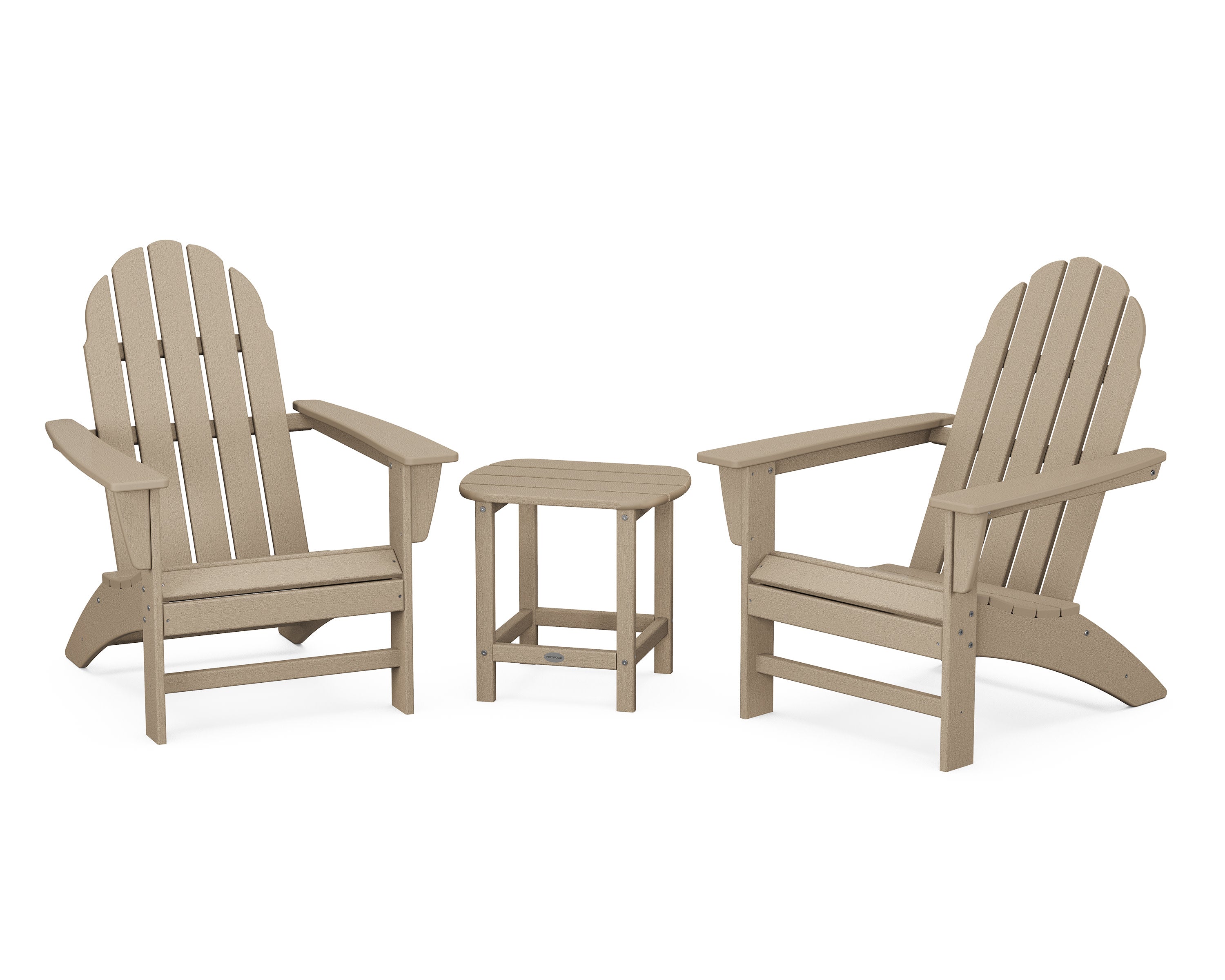 Vineyard 3-Piece Adirondack Set with South Beach 18" Side Table in Vintage Sahara
