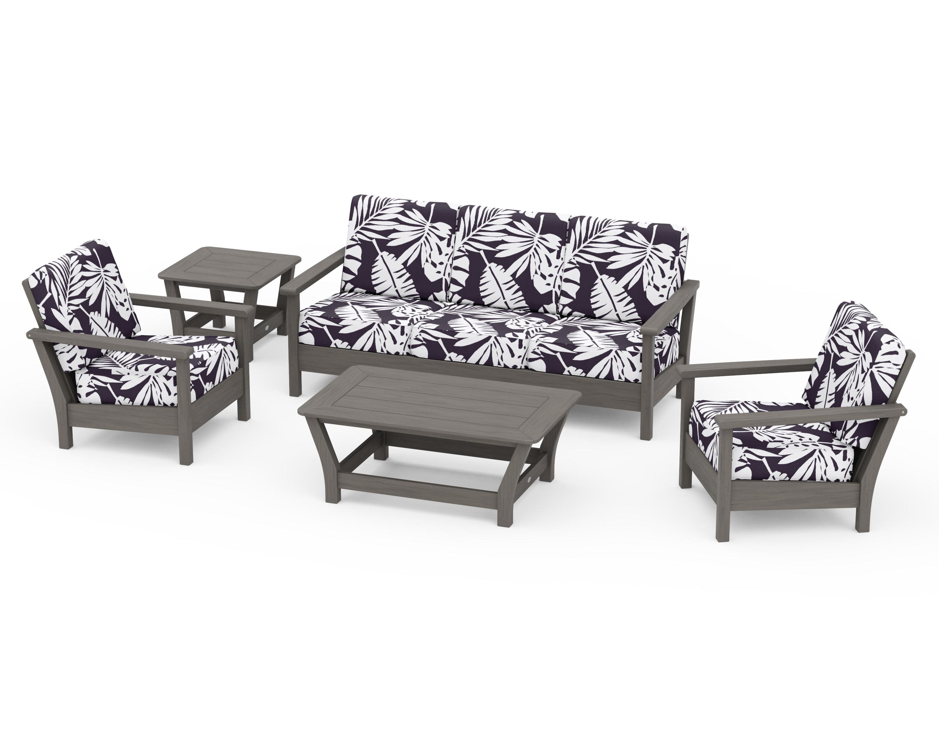 Harbour 5-Piece Deep Seating Set in Driftwood / Leaf Navy