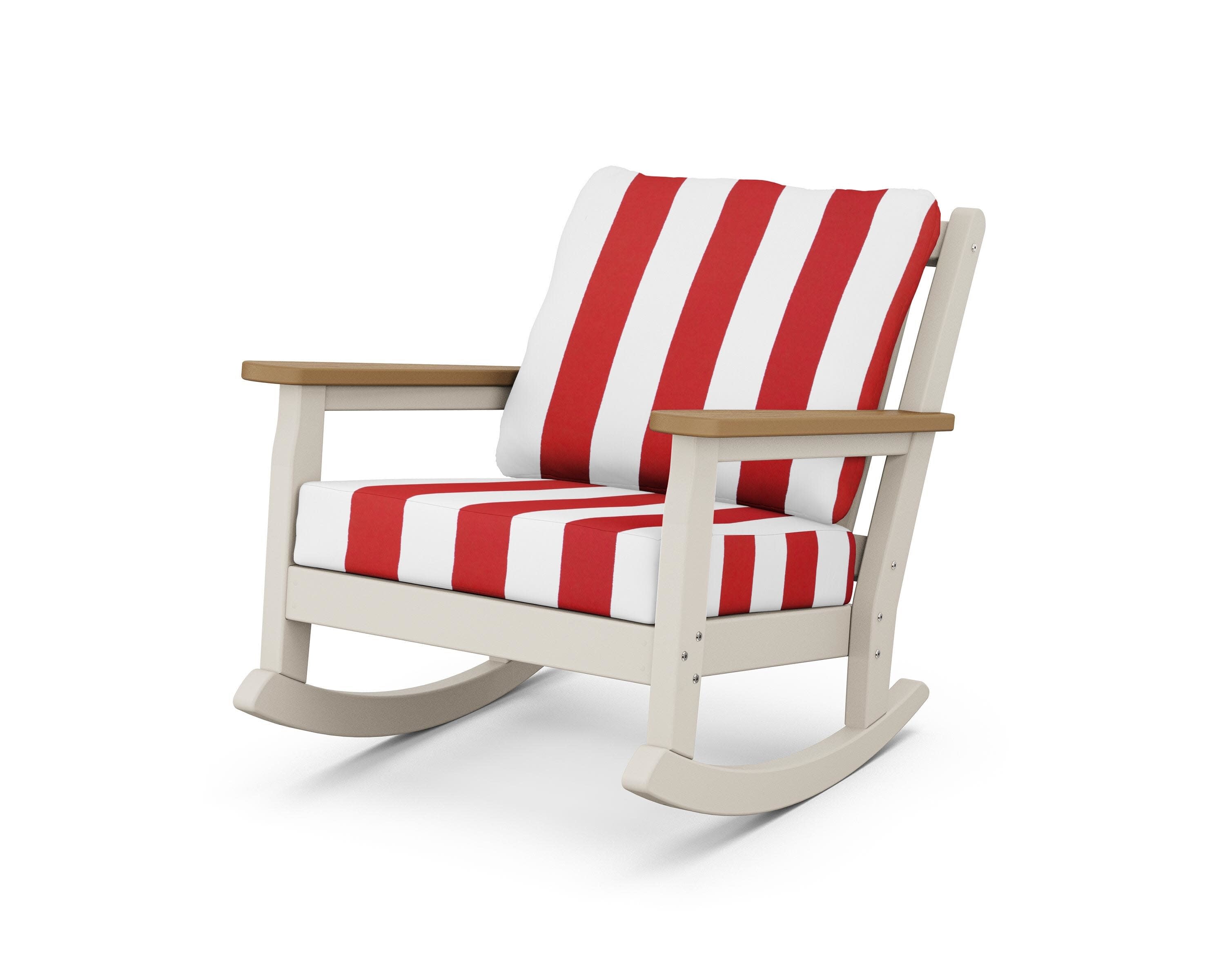 Chippendale Deep Seating Rocking Chair in Sand / Natural / Cabana Stripe Crimson