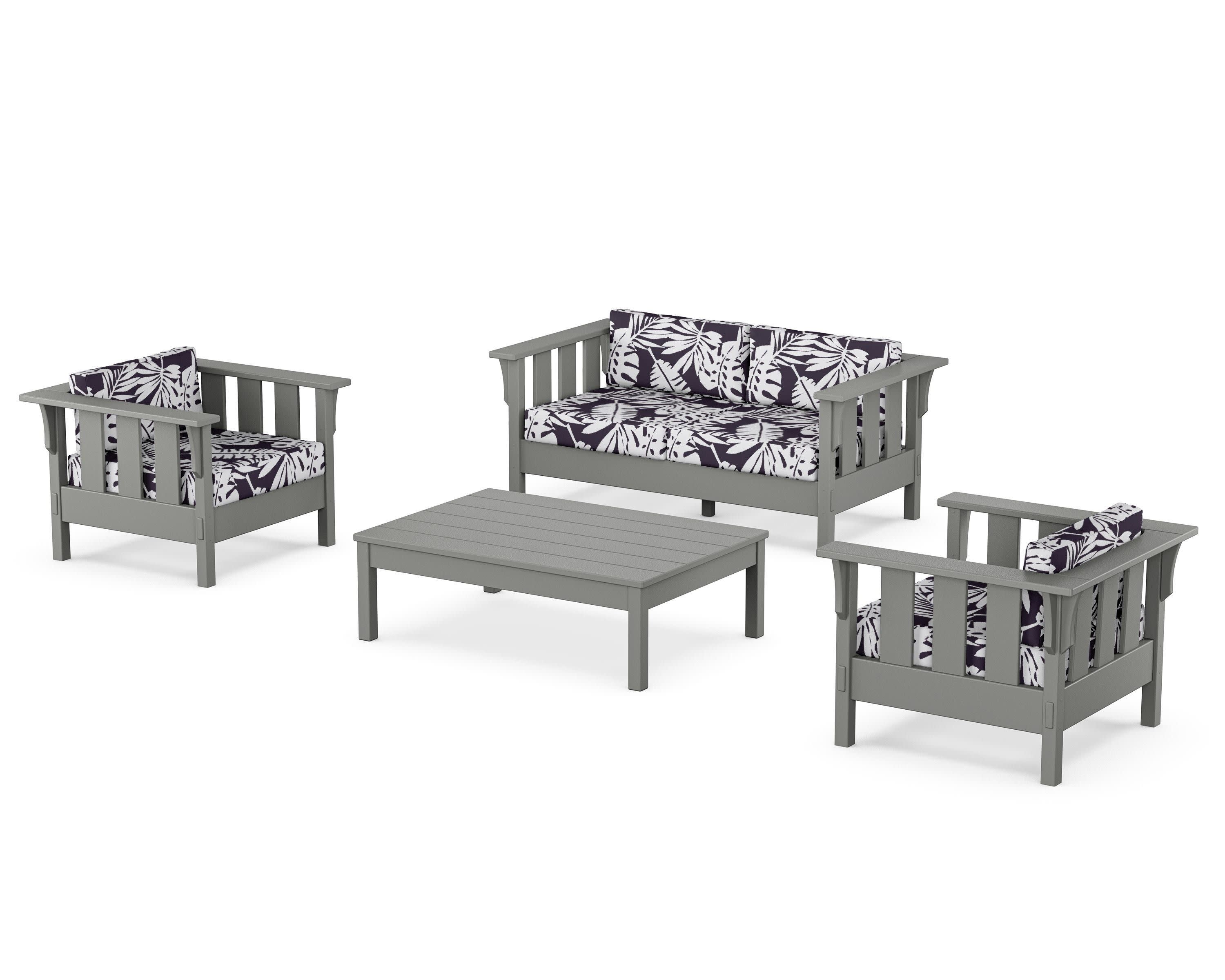Acadia 4-Piece Deep Seating Set with Loveseat in Slate Grey / Leaf Navy