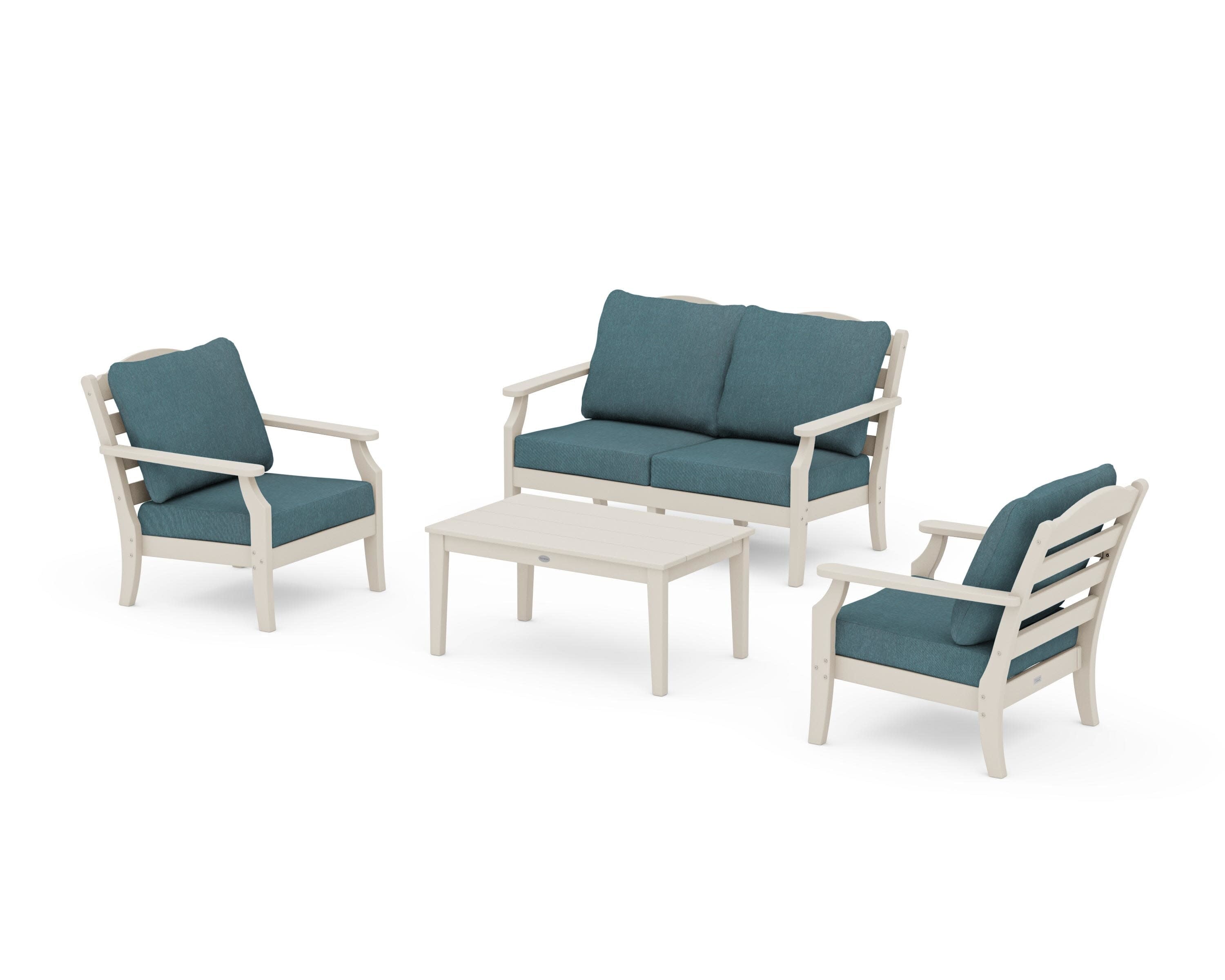 Savannah 4-Piece Deep Seating Set with Loveseat in Sand / Ocean Teal