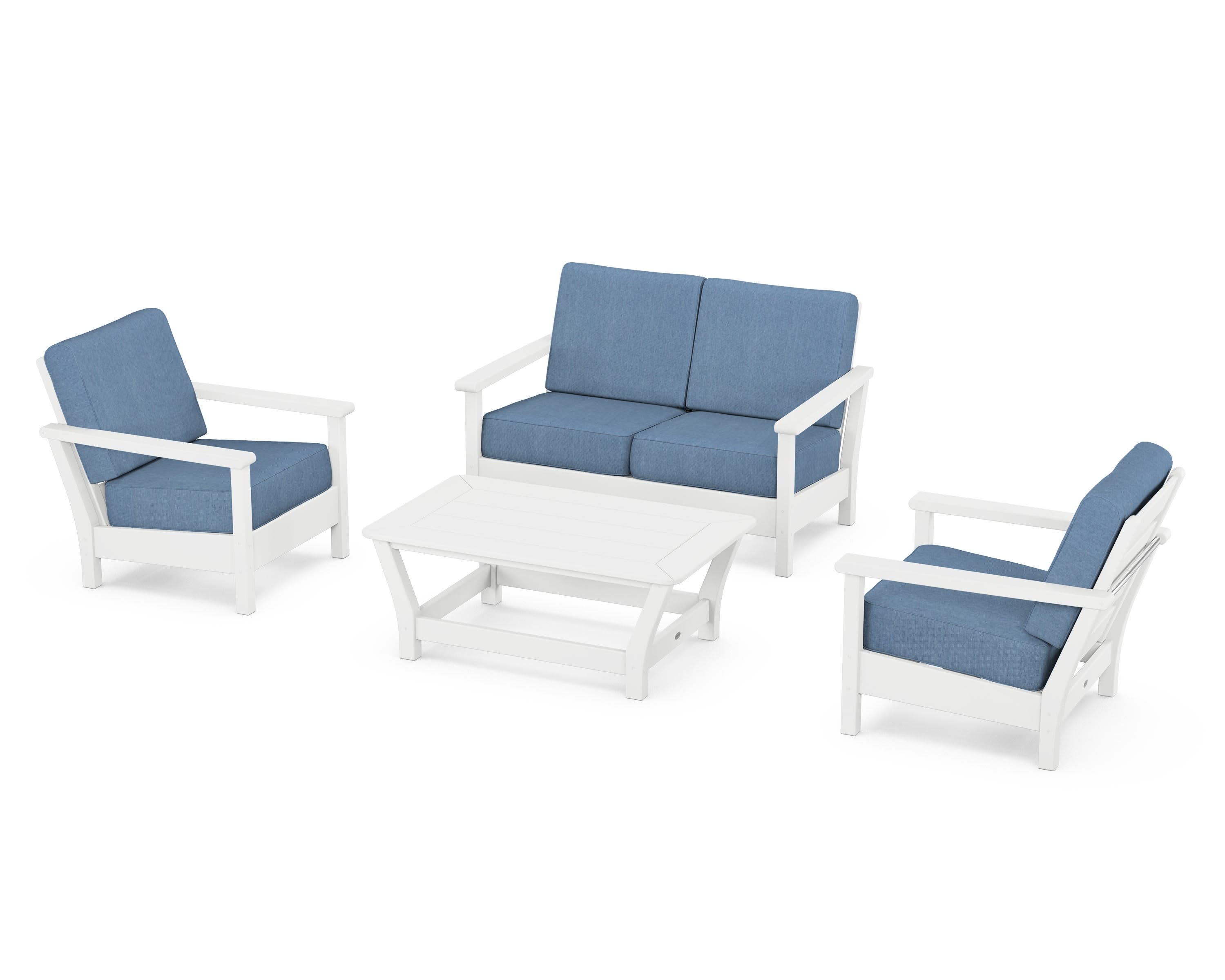 Harbour 4-Piece Deep Seating Set in White / Sky Blue