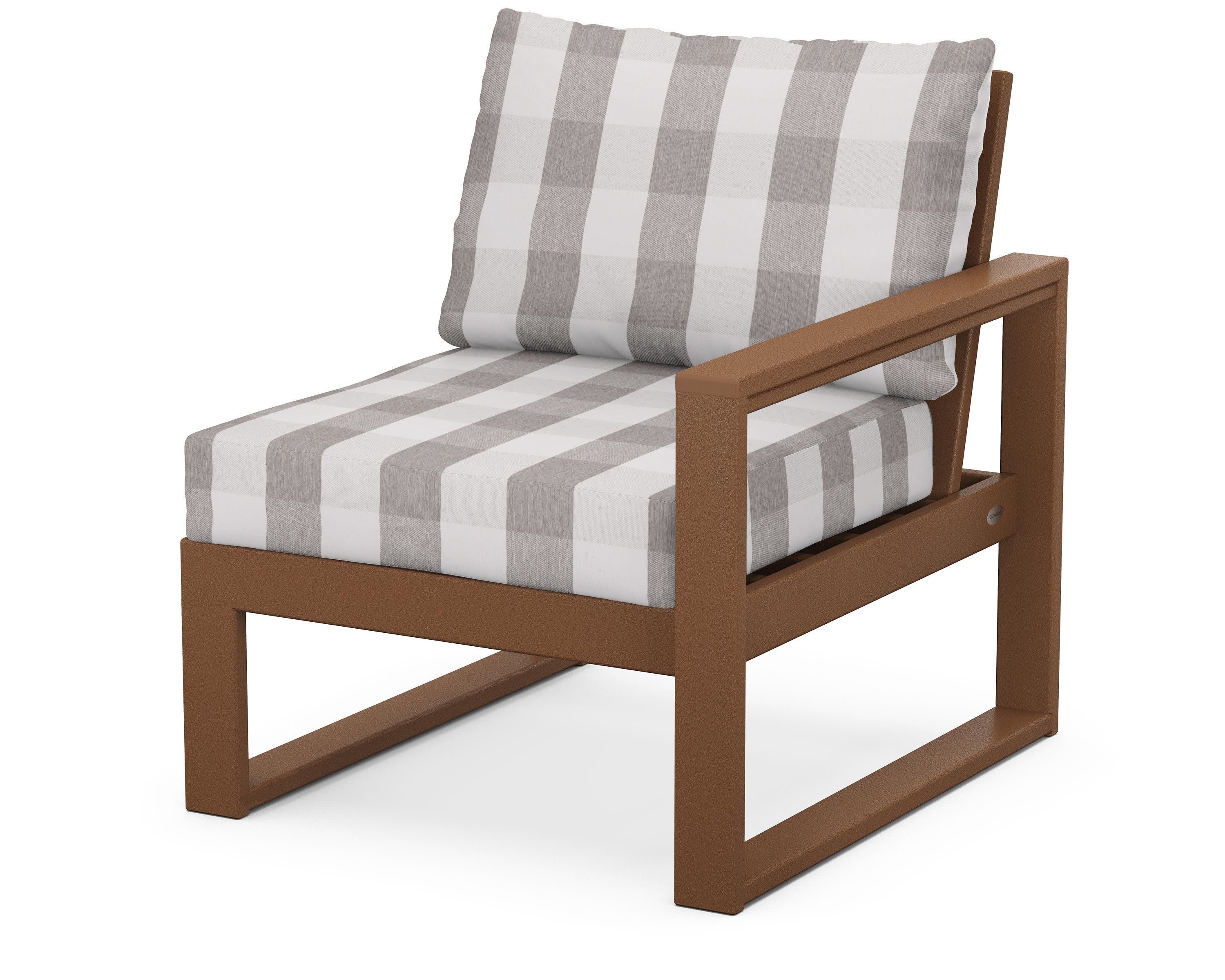 EDGE Modular Right Arm Chair in Teak / Buffalo Plaid Grey Mist