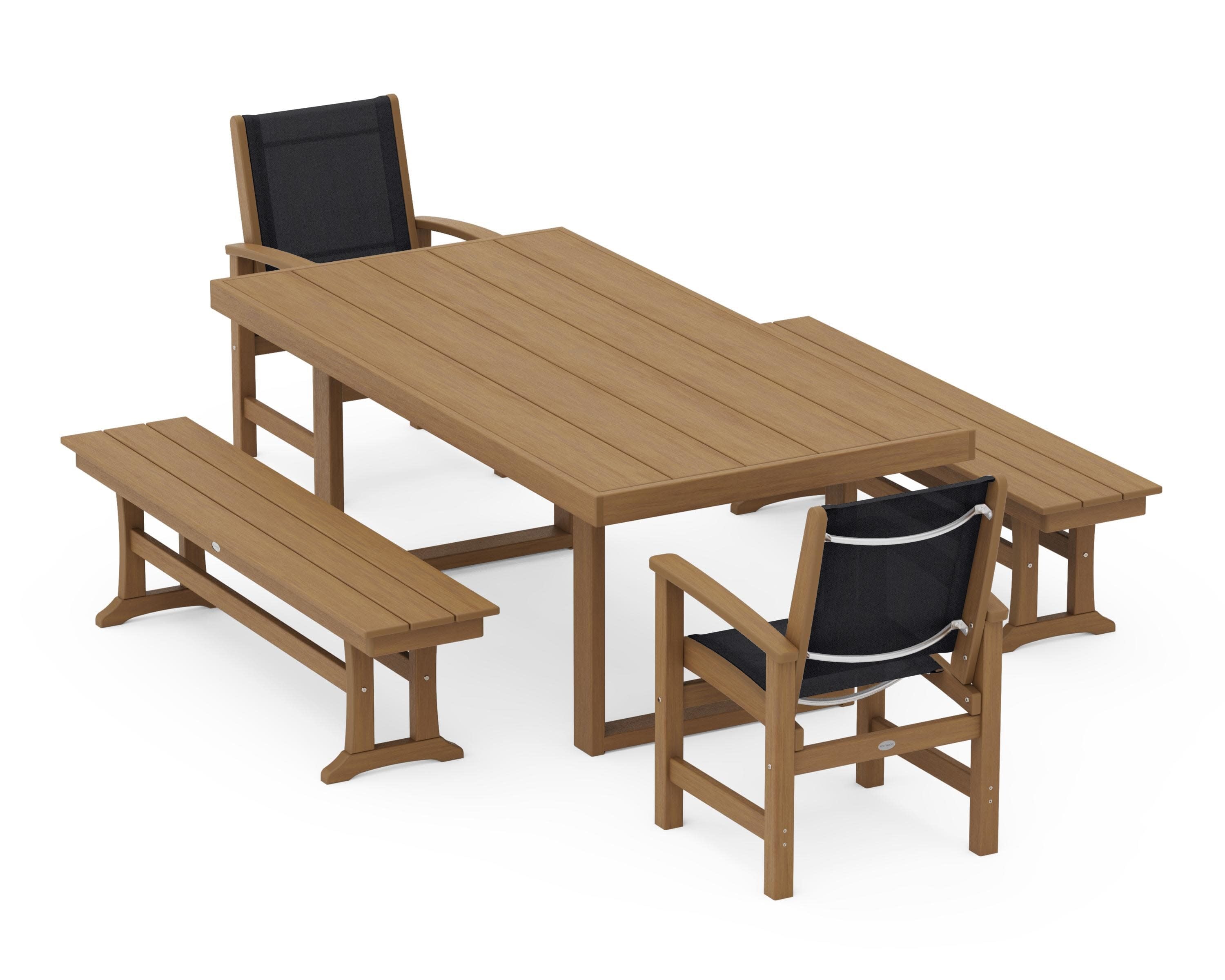 Coastal 5-Piece Dining Set with Trestle Legs in Natural / Black Sling