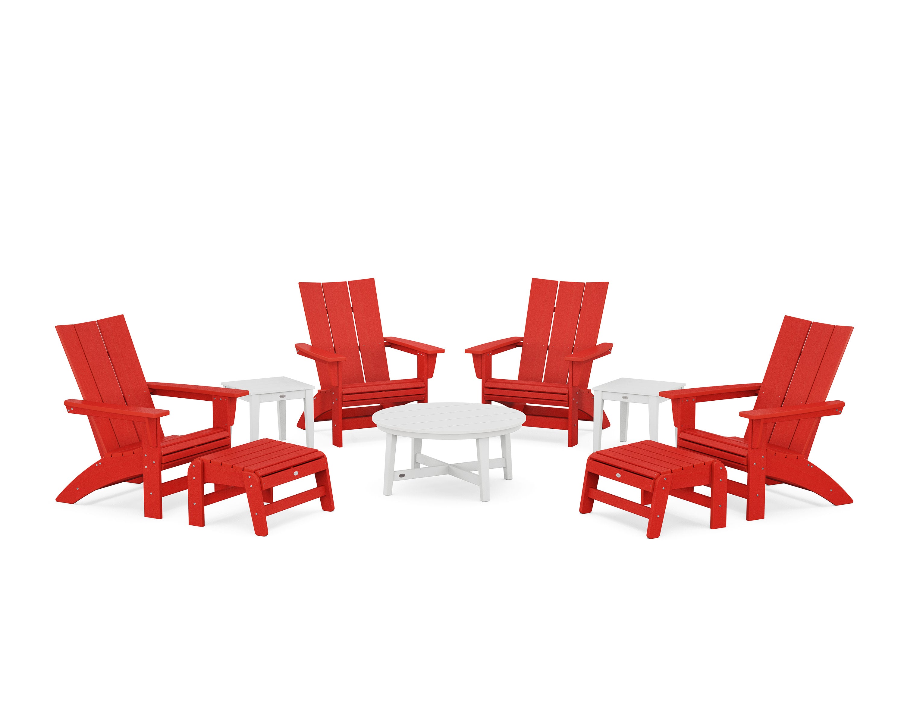 Modern Grand Adirondack 9-Piece Conversation Set in Sunset Red / White