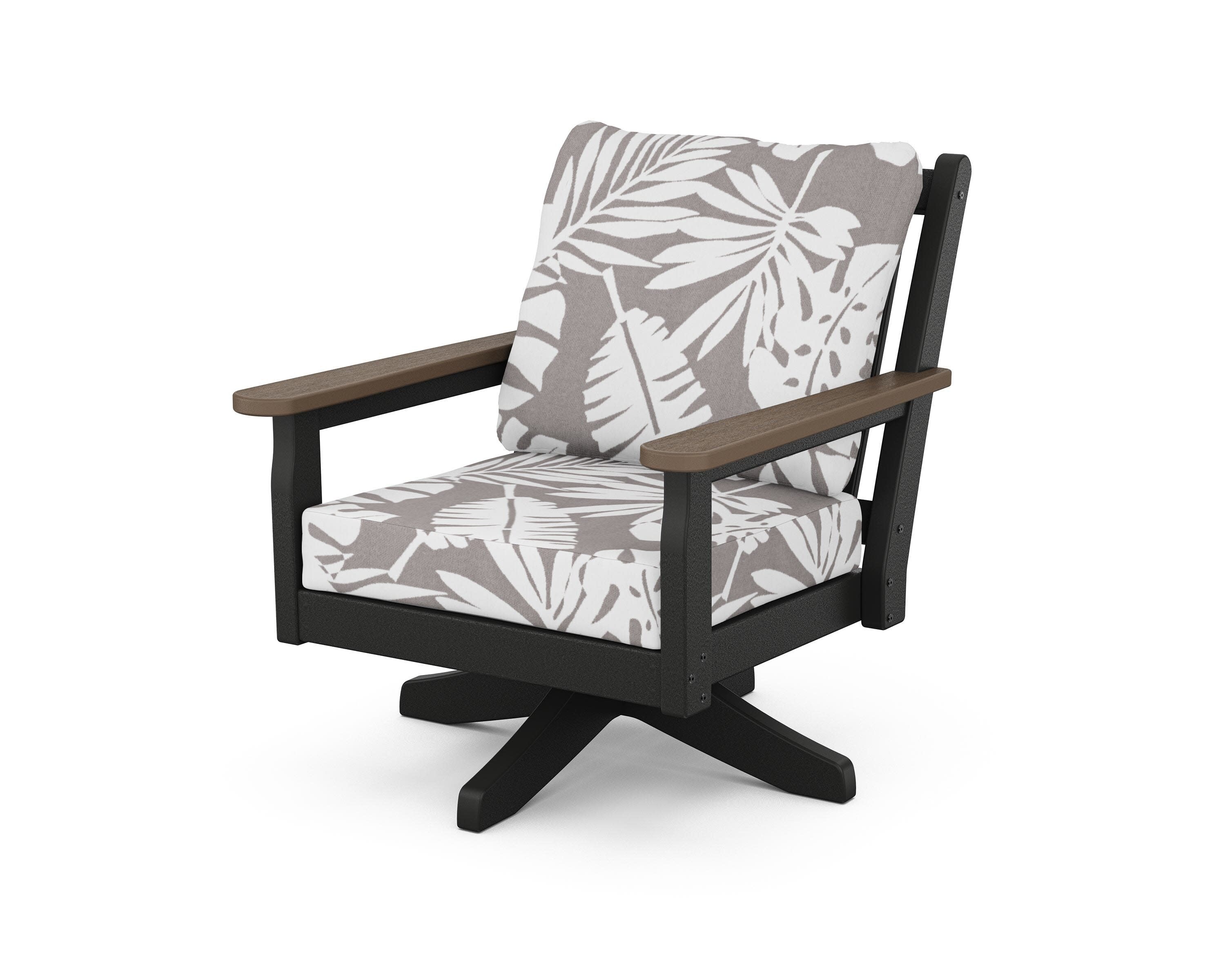 Chippendale Deep Seating Swivel Chair in Black / Kona / Leaf Grey Mist
