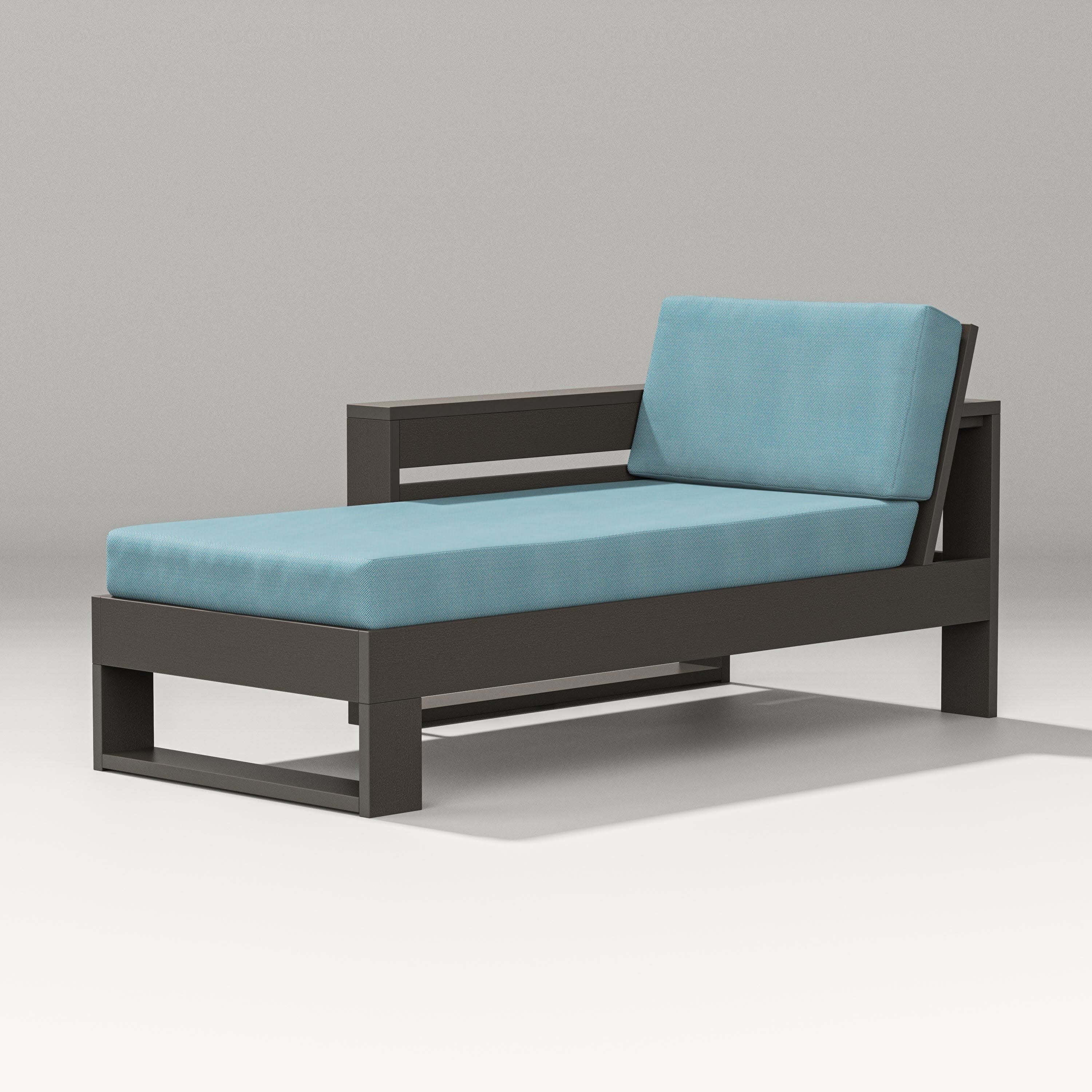 Latitude Modular Left Arm Chaise in Vintage Coffee / Lattice Sky Blue