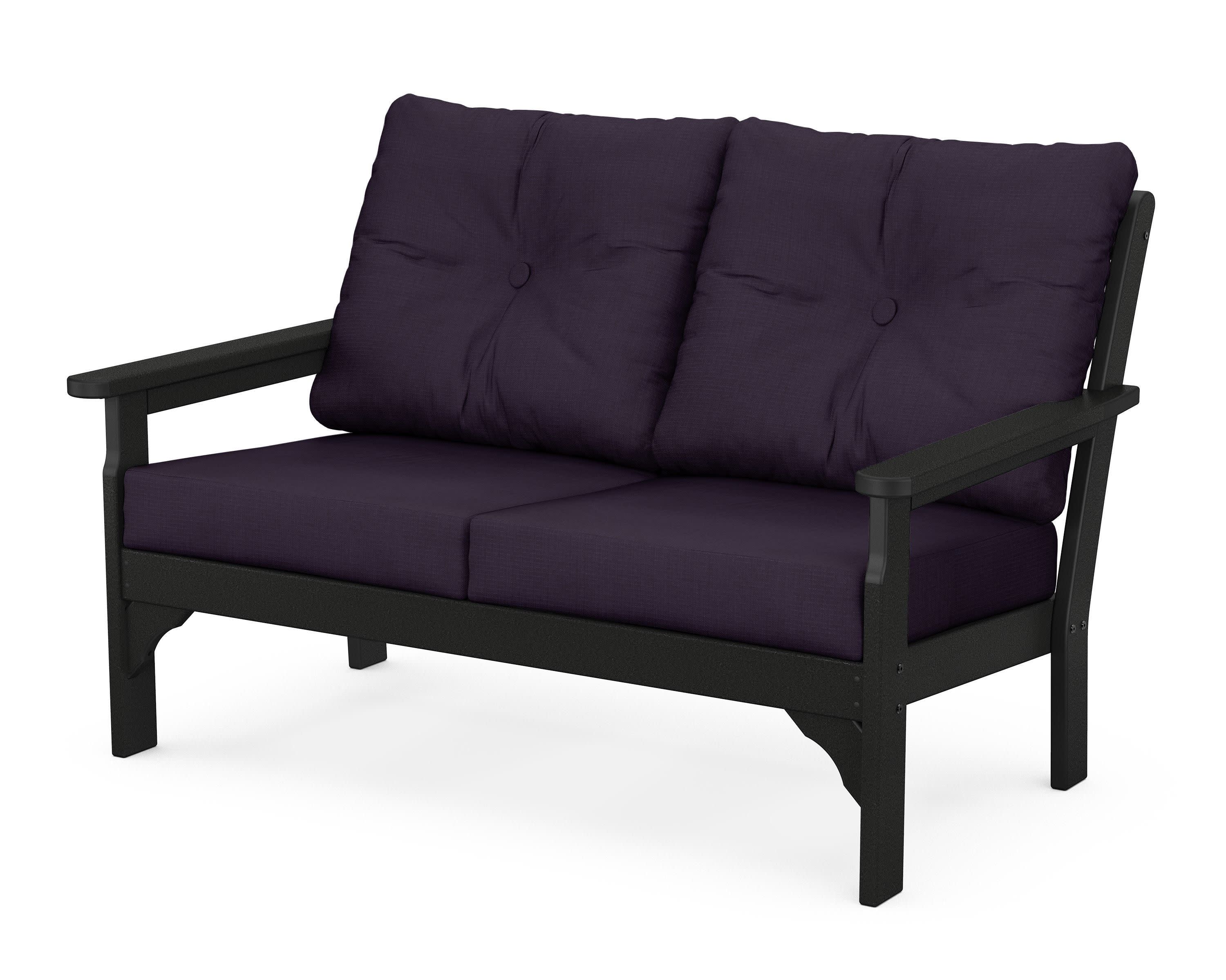 Vineyard Deep Seating Loveseat in Black / Navy Linen