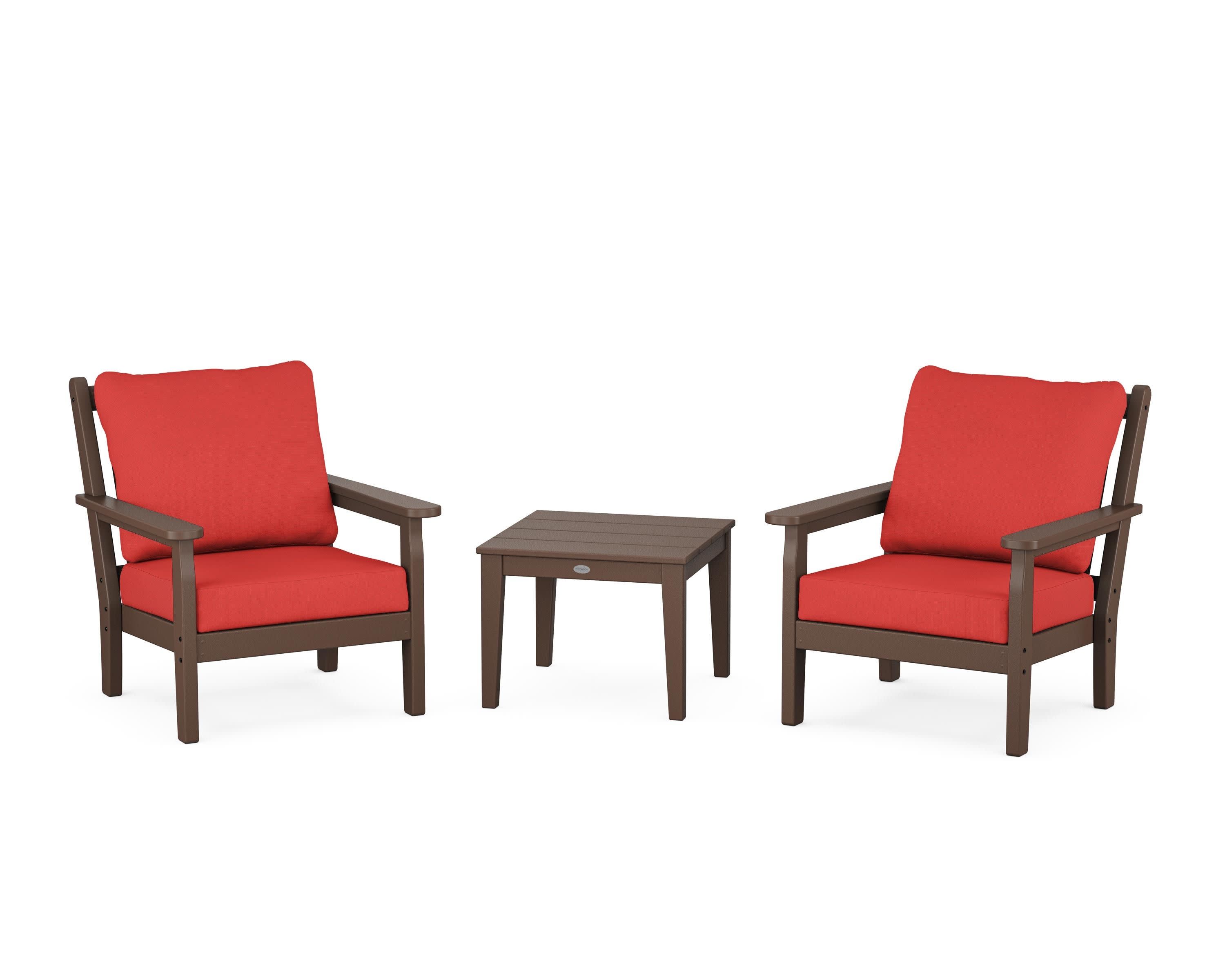 Chippendale 3-Piece Deep Seating Set in Mahogany / Crimson Linen