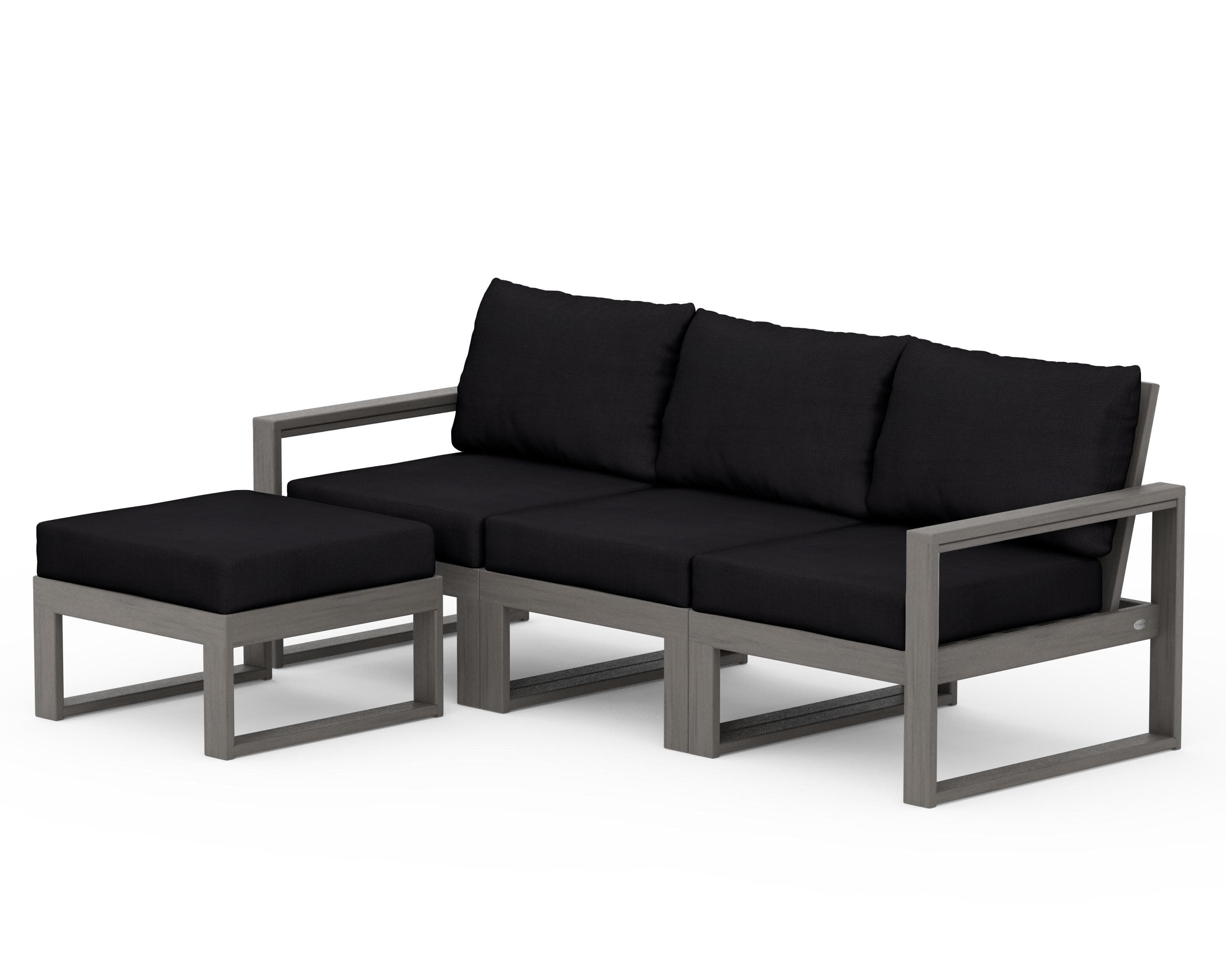 EDGE 4-Piece Modular Deep Seating Set with Ottoman in Driftwood / Midnight Linen