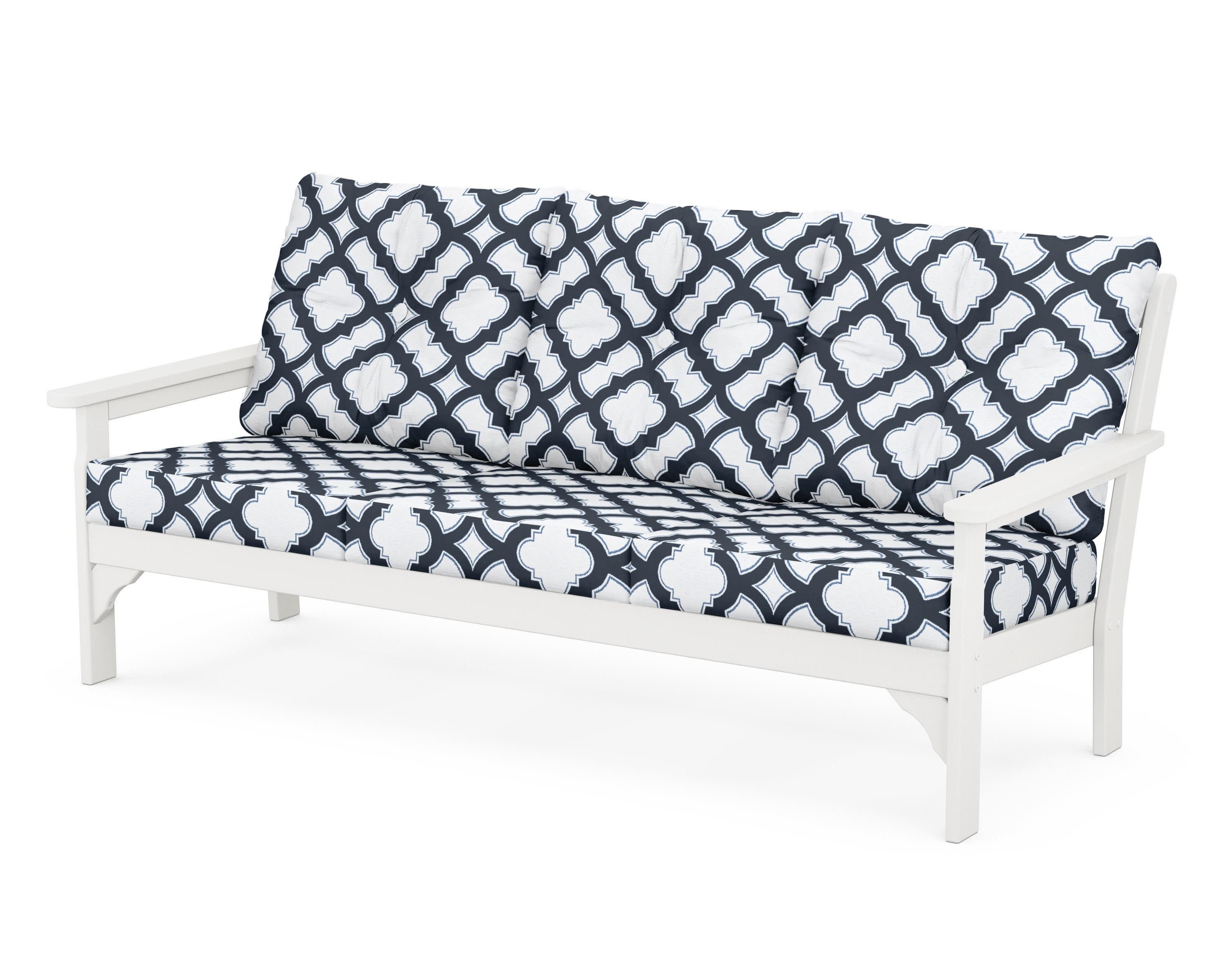 Vineyard Deep Seating Sofa in White / Trellis Marine Indigo